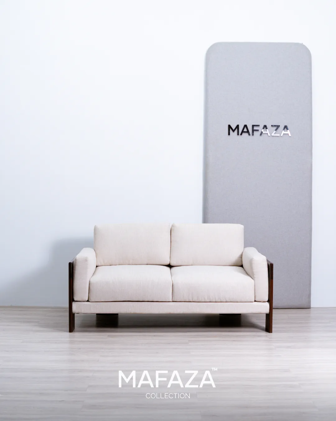 Marcia 2-Seater Sofa Cozy 160 Solid Teak Wood Light Chestnut Finish Custard Cushion