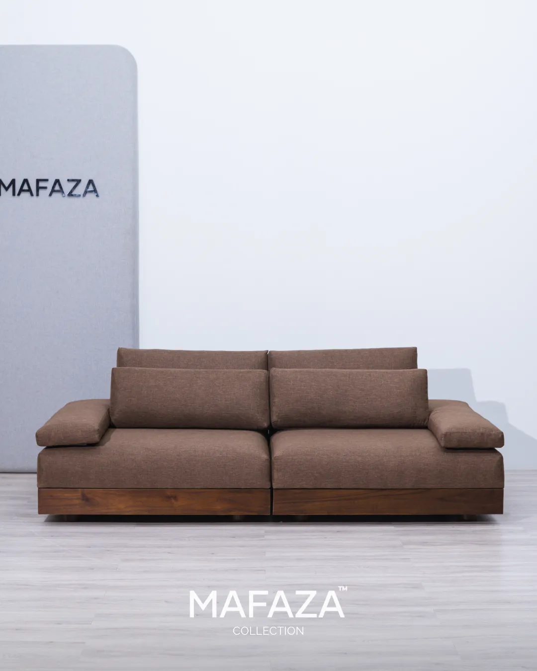 Truro 2-Seater Modular Sofa 220 Teak Wood Light Chestnut Finish Dark Cocoa Cushion