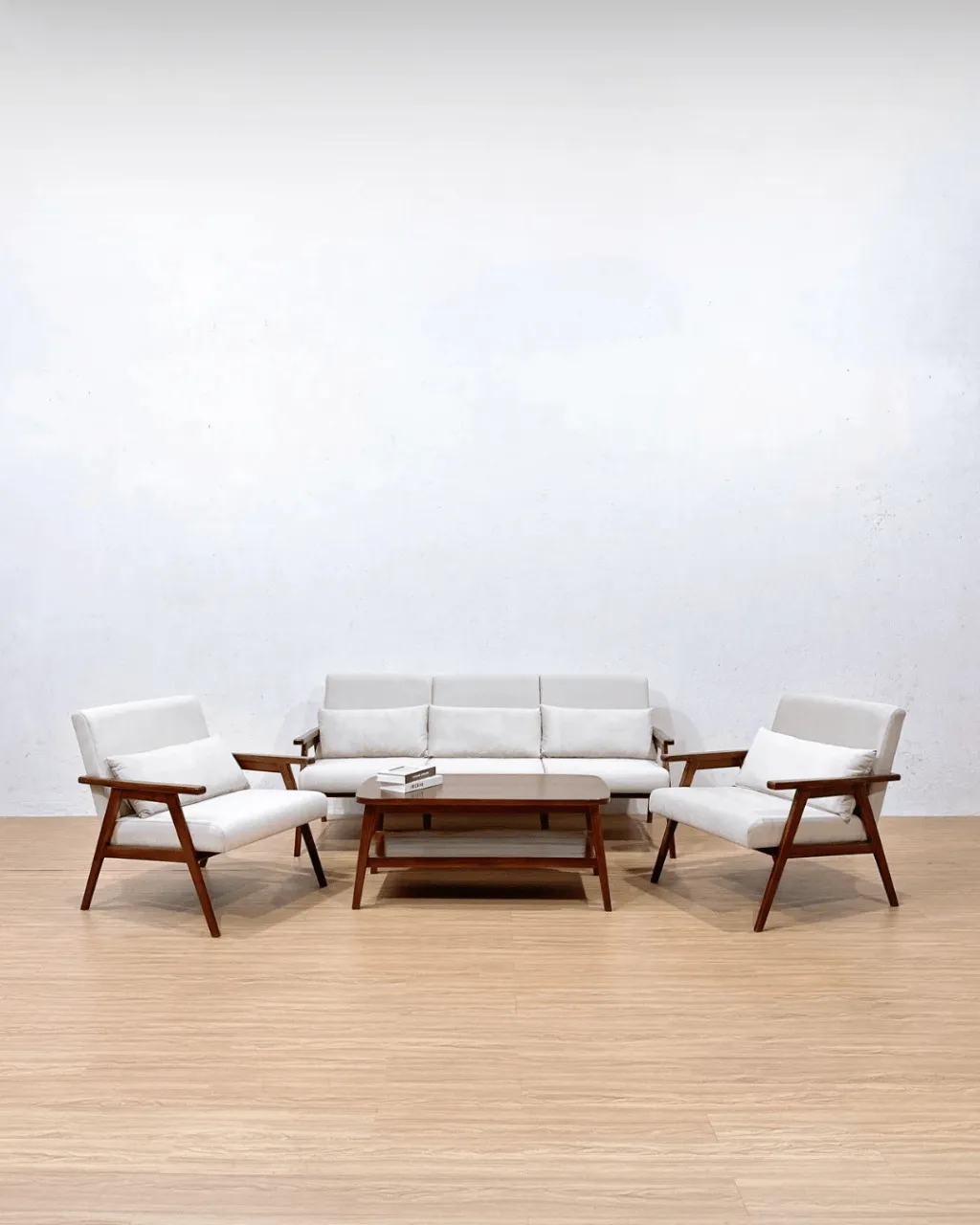 Scandinavian teak wood sofa set with modern minimalist design