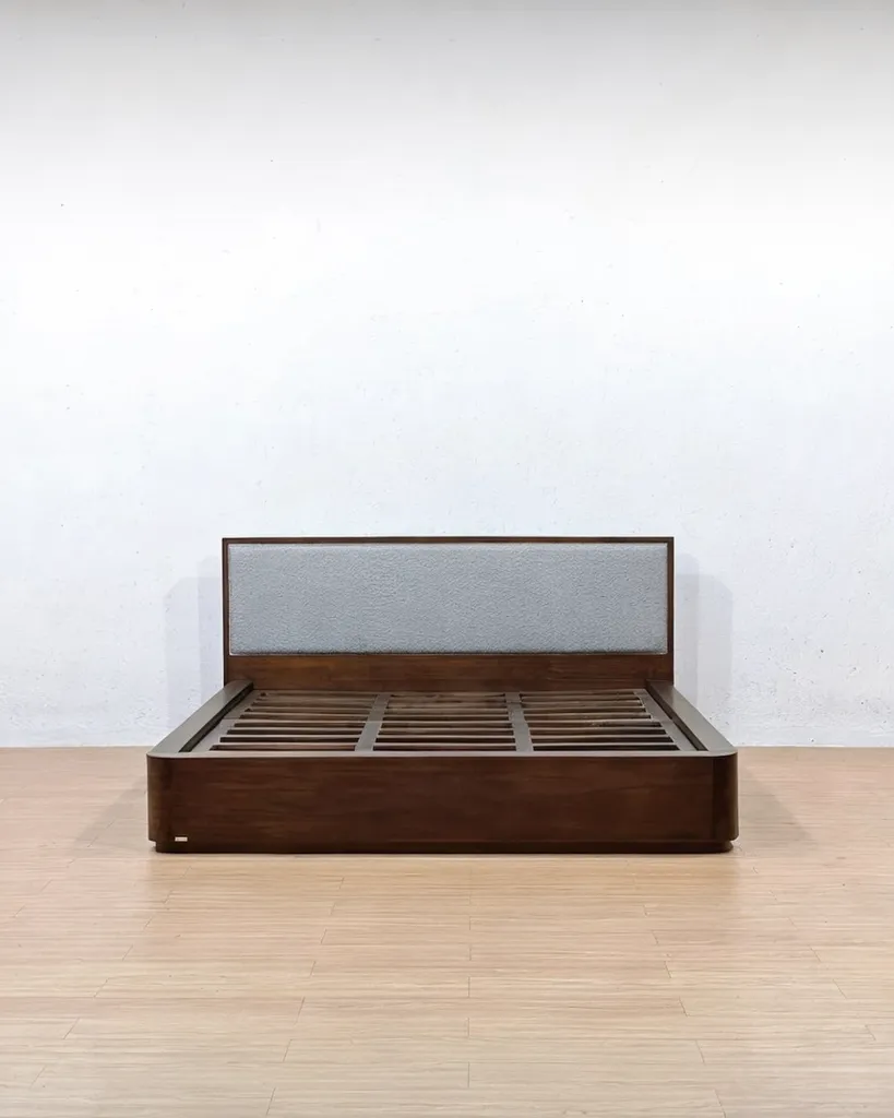 Milano teak wood upholstered bed frame size 180x200 with modern design
