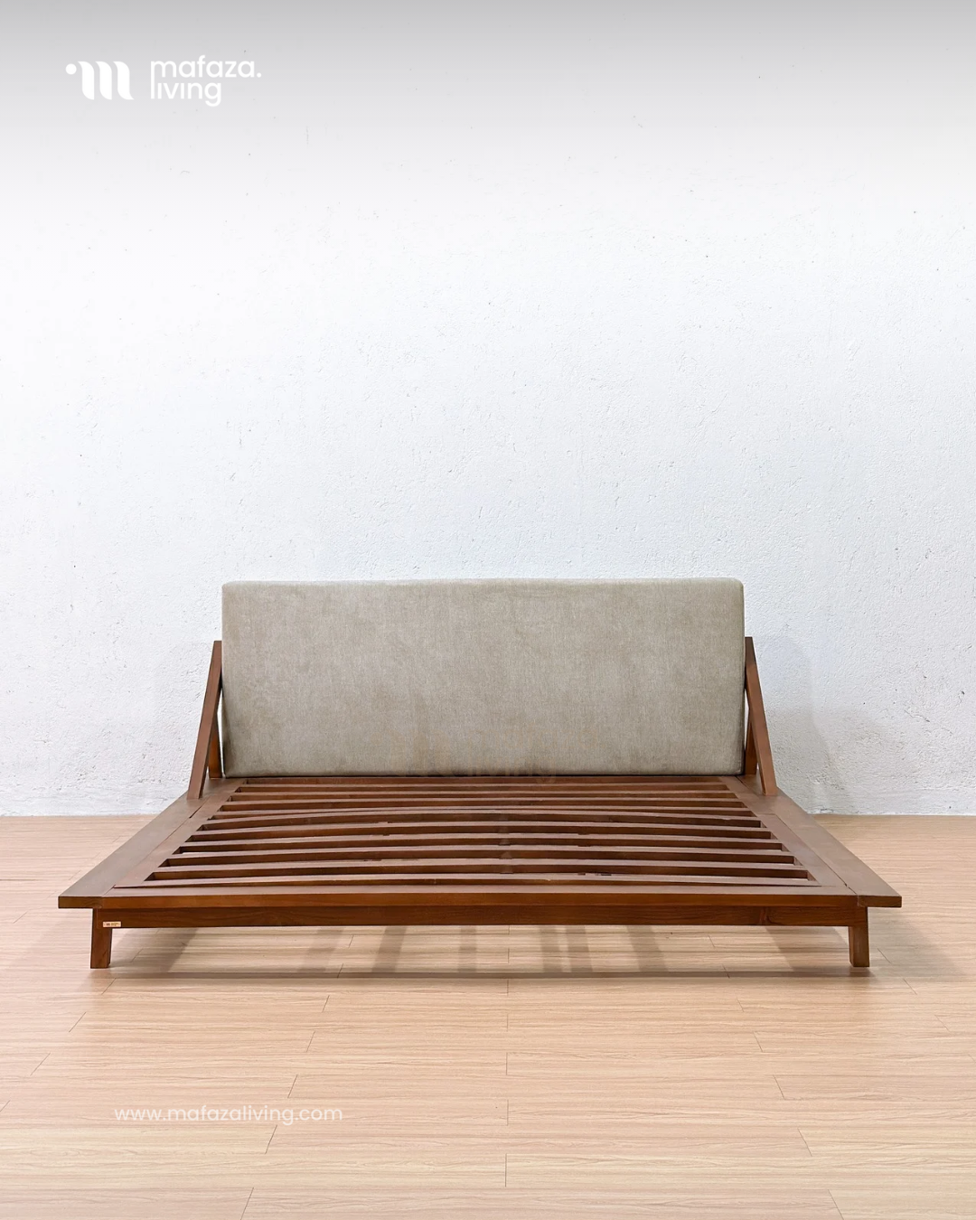 Drommen Teak Wood Bed Frame with Upholstered Headboard 180x200