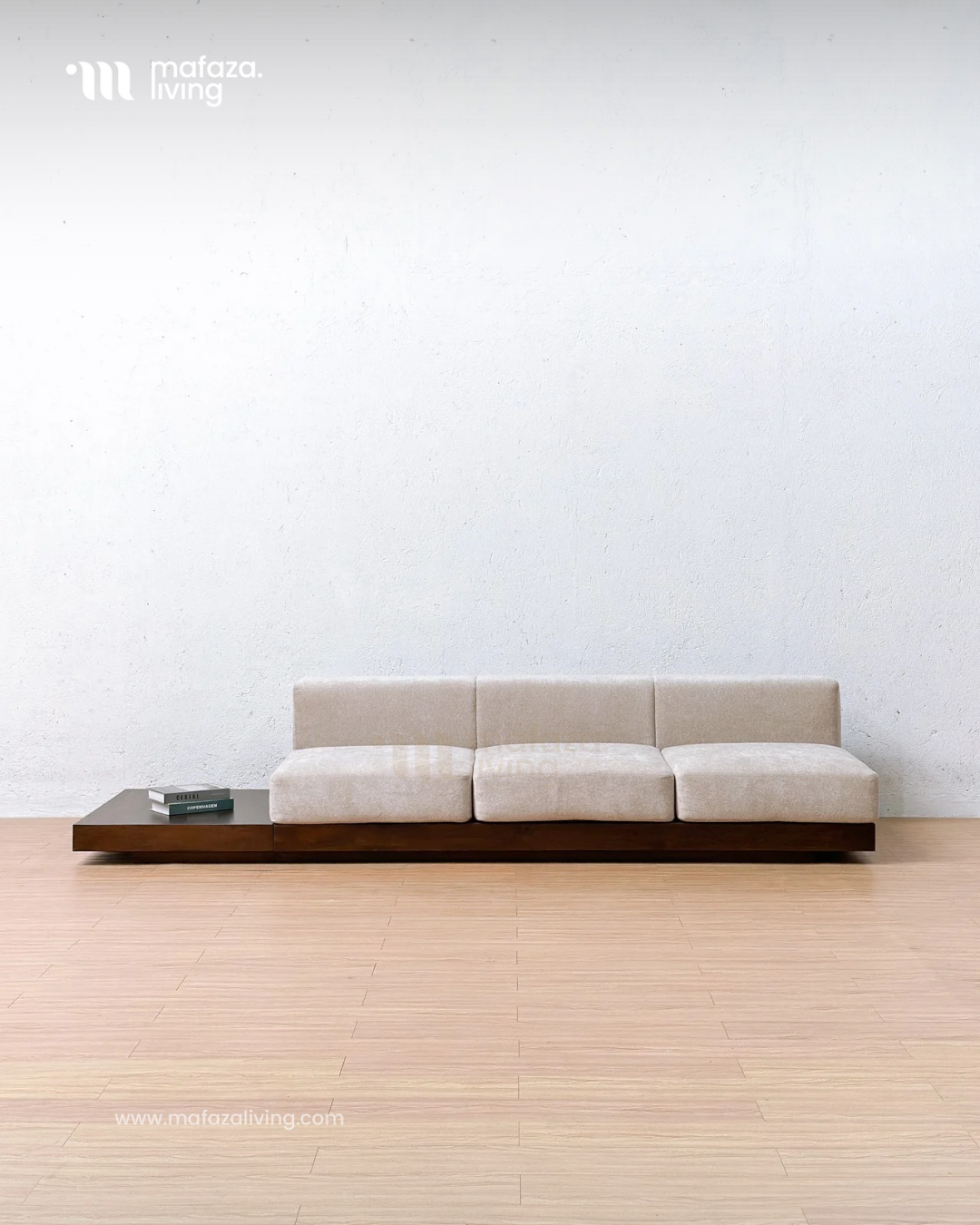 Joaquim Teak Wood 3-Seater Sofa with Built-in Side Table