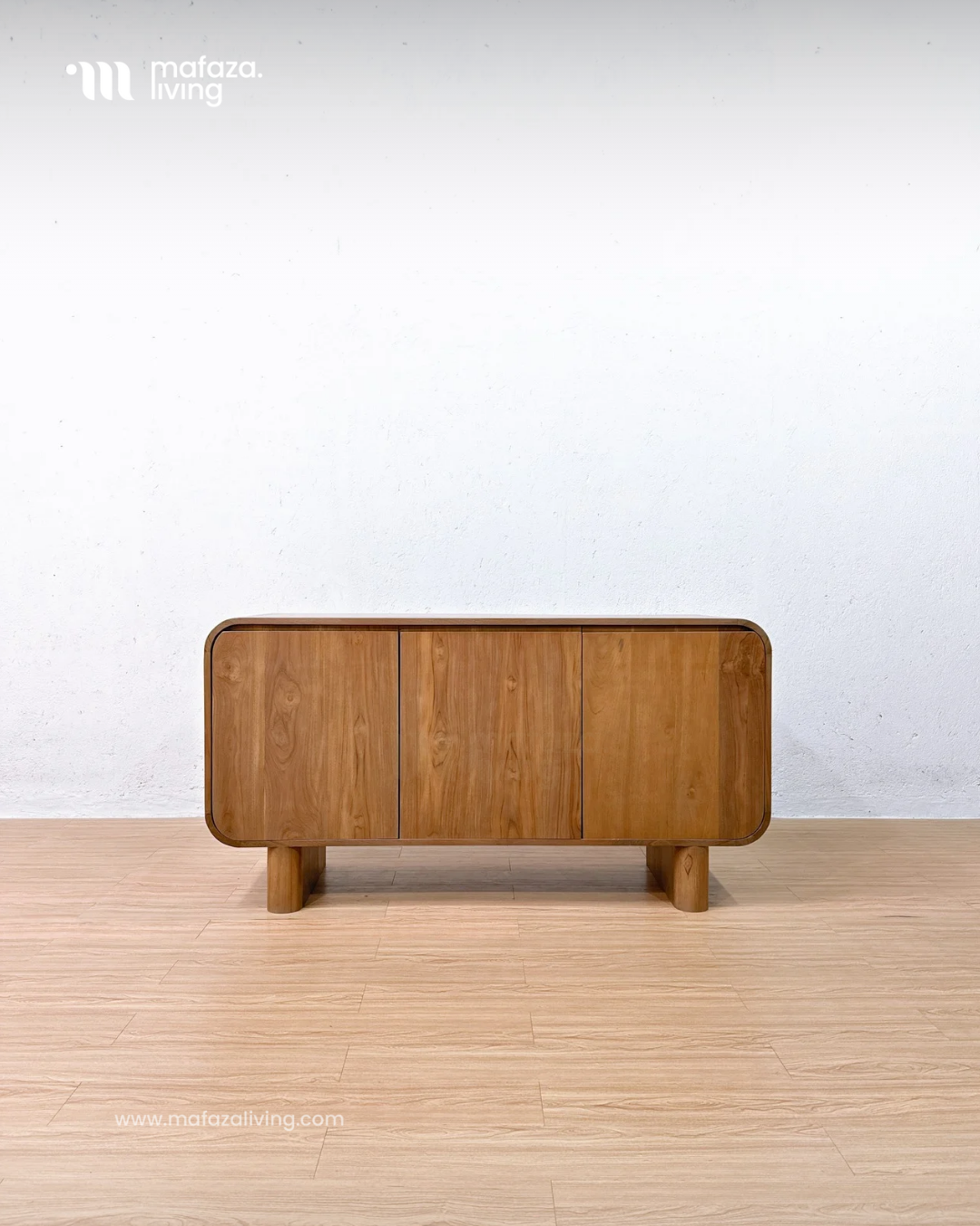Letitia Teak Wood Sideboard with Curved Edges & Triple Storage