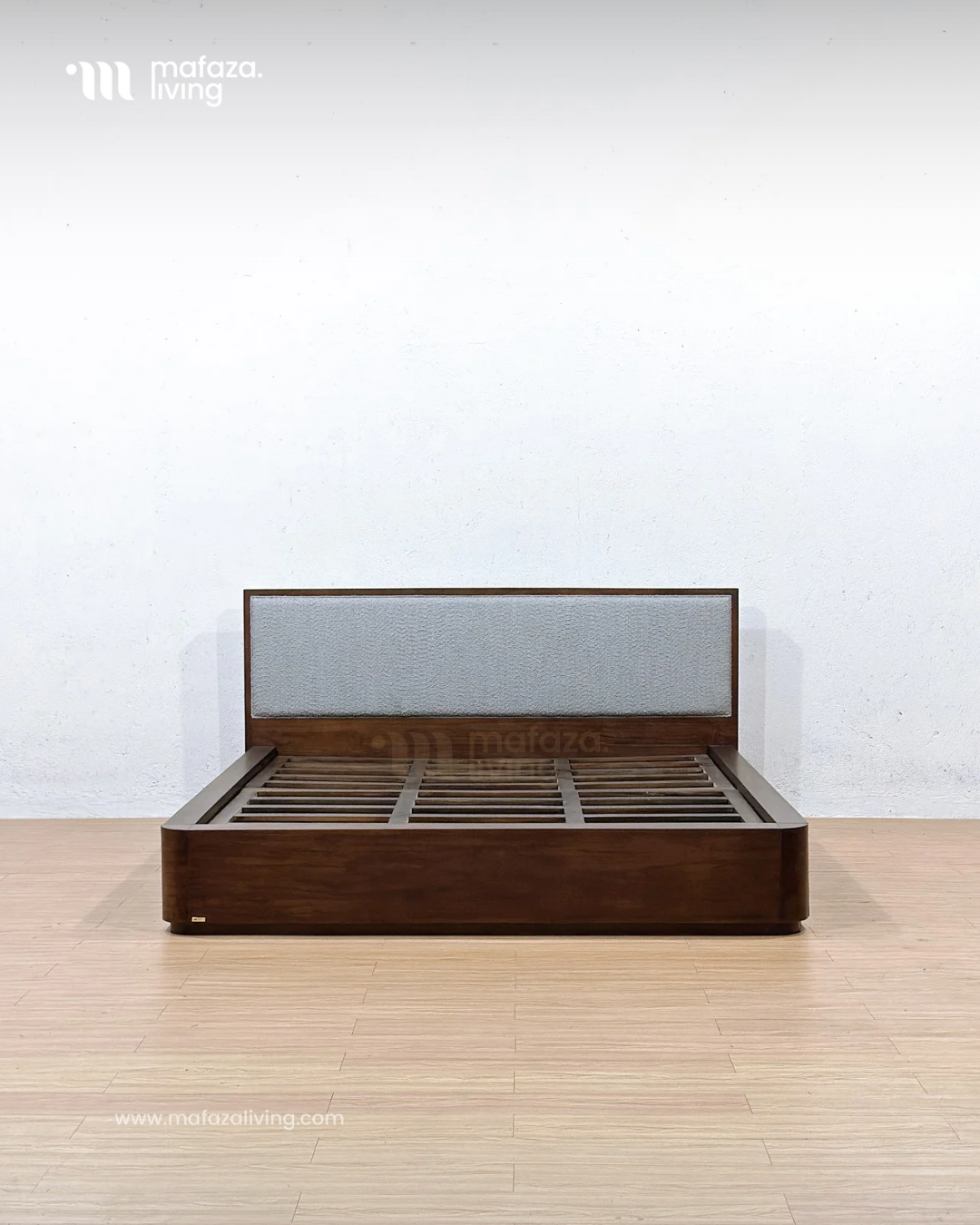 Milano Teak Wood Upholstered Bed Frame 180x200