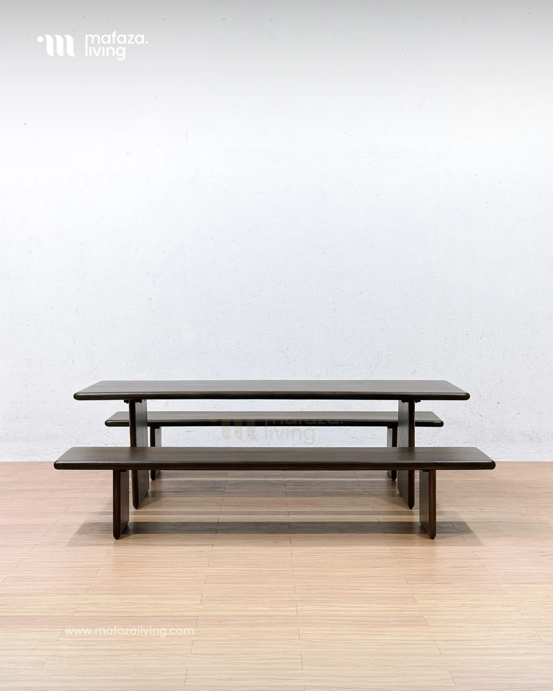 Mount Teak Wood Dining Set with Minimalist Benches