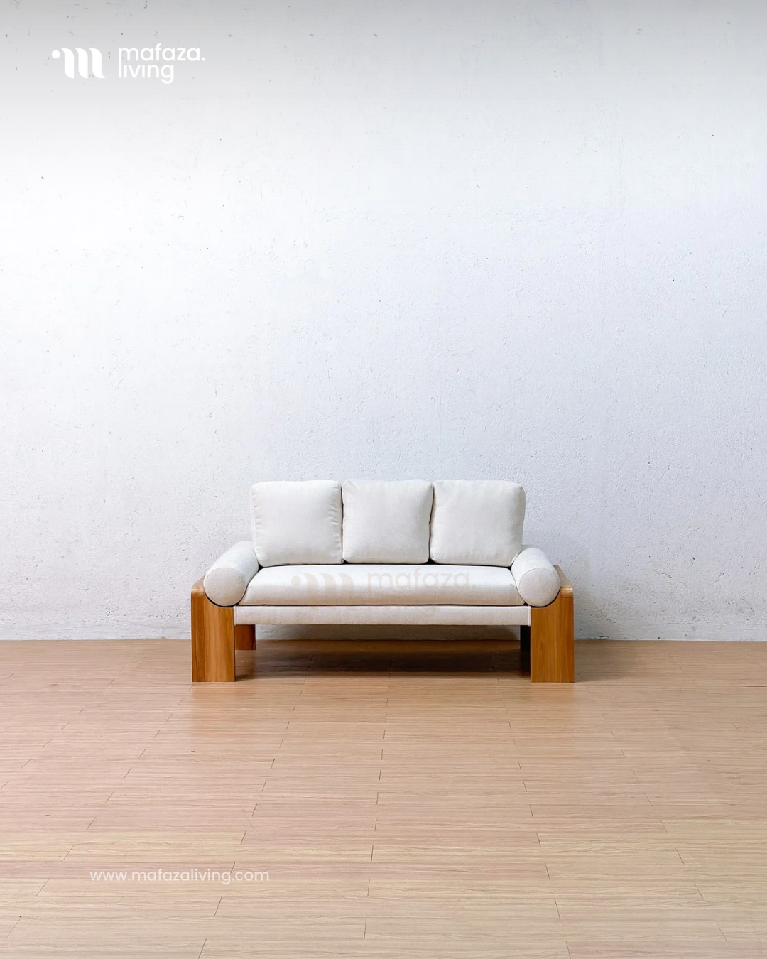 Olivier Contemporary Teak Wood 3-Seaters Sofa