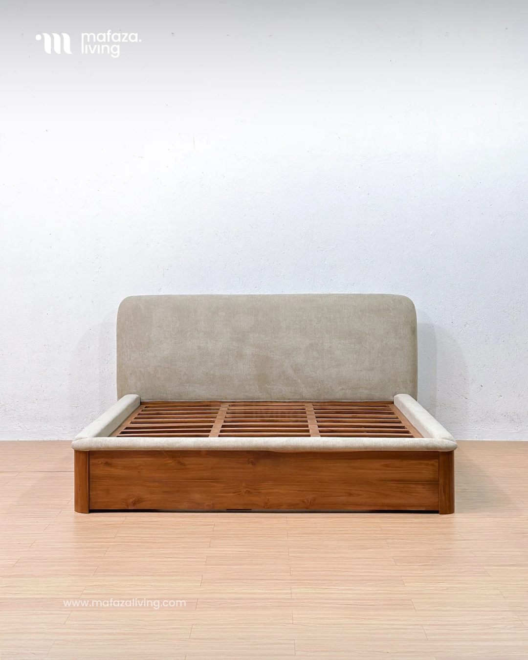 Palermo Teak Wood Bed Frame with Upholstered Headboard & Storage Drawers 200x200