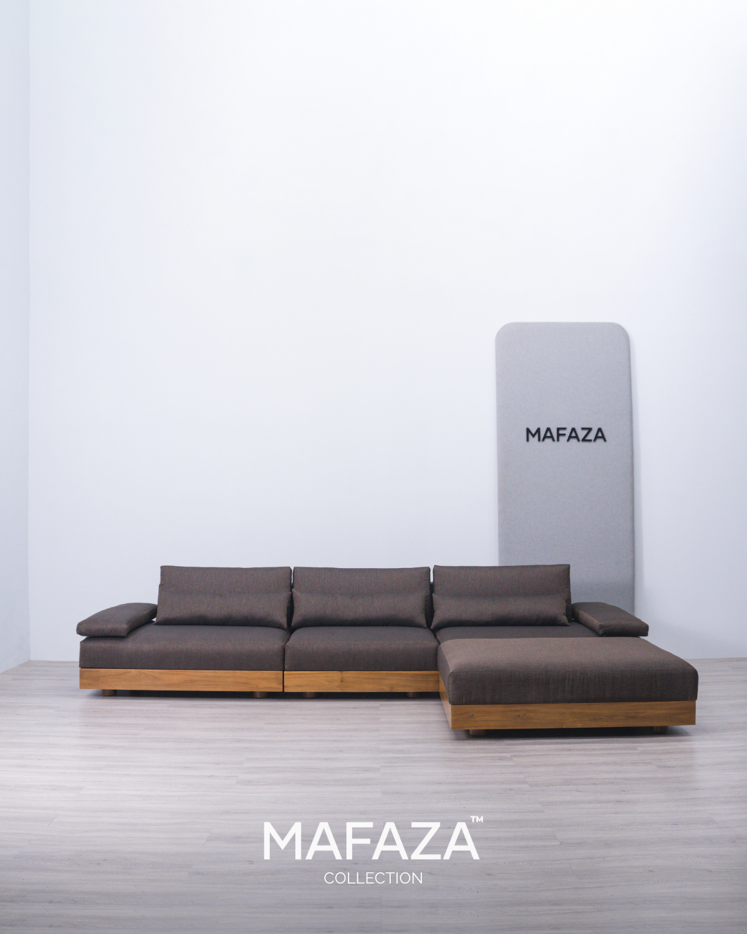 Truro L-Shaped Modular Sofa – Natural Teak Wood & Scandinavian Visby Fabric