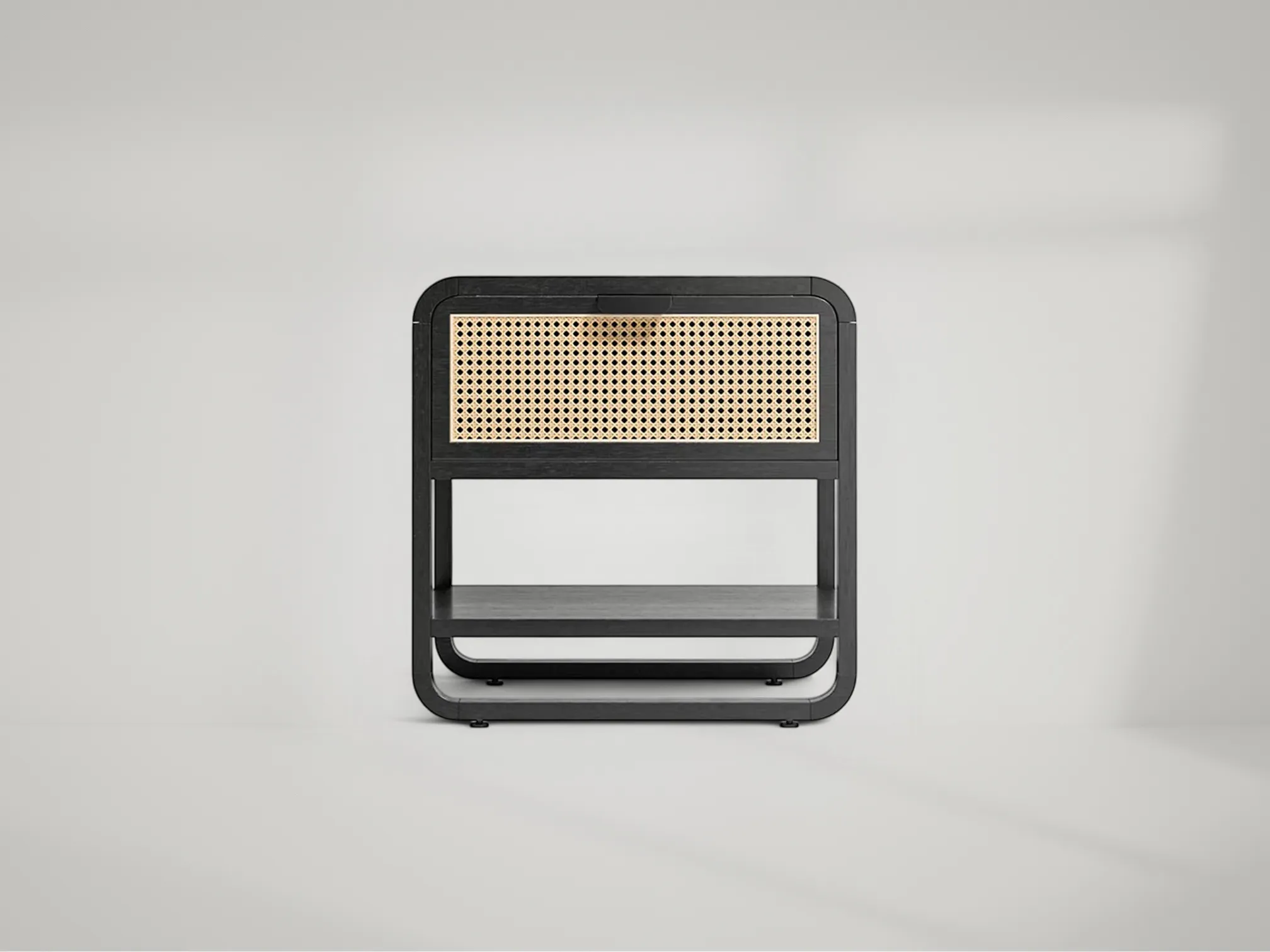 Anaise cane and teak nightstand with natural woven rattan accent by Mafaza Living