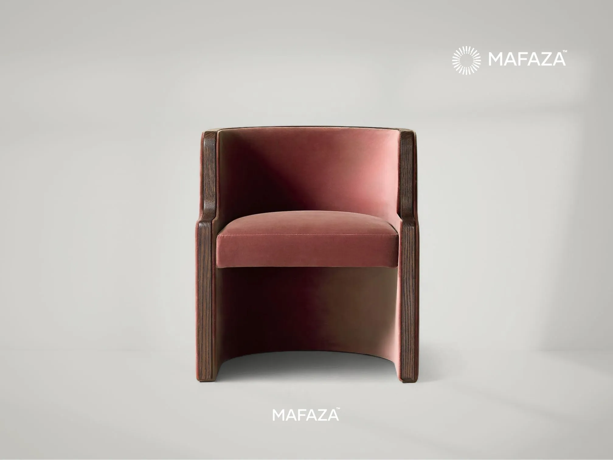 Modern minimalist dining chair with a natural Certified Teak Wood frame and a light-colored cushioned seat. The design features a curved backrest and tapered legs, utilizing D26 Royal Foam for durability.