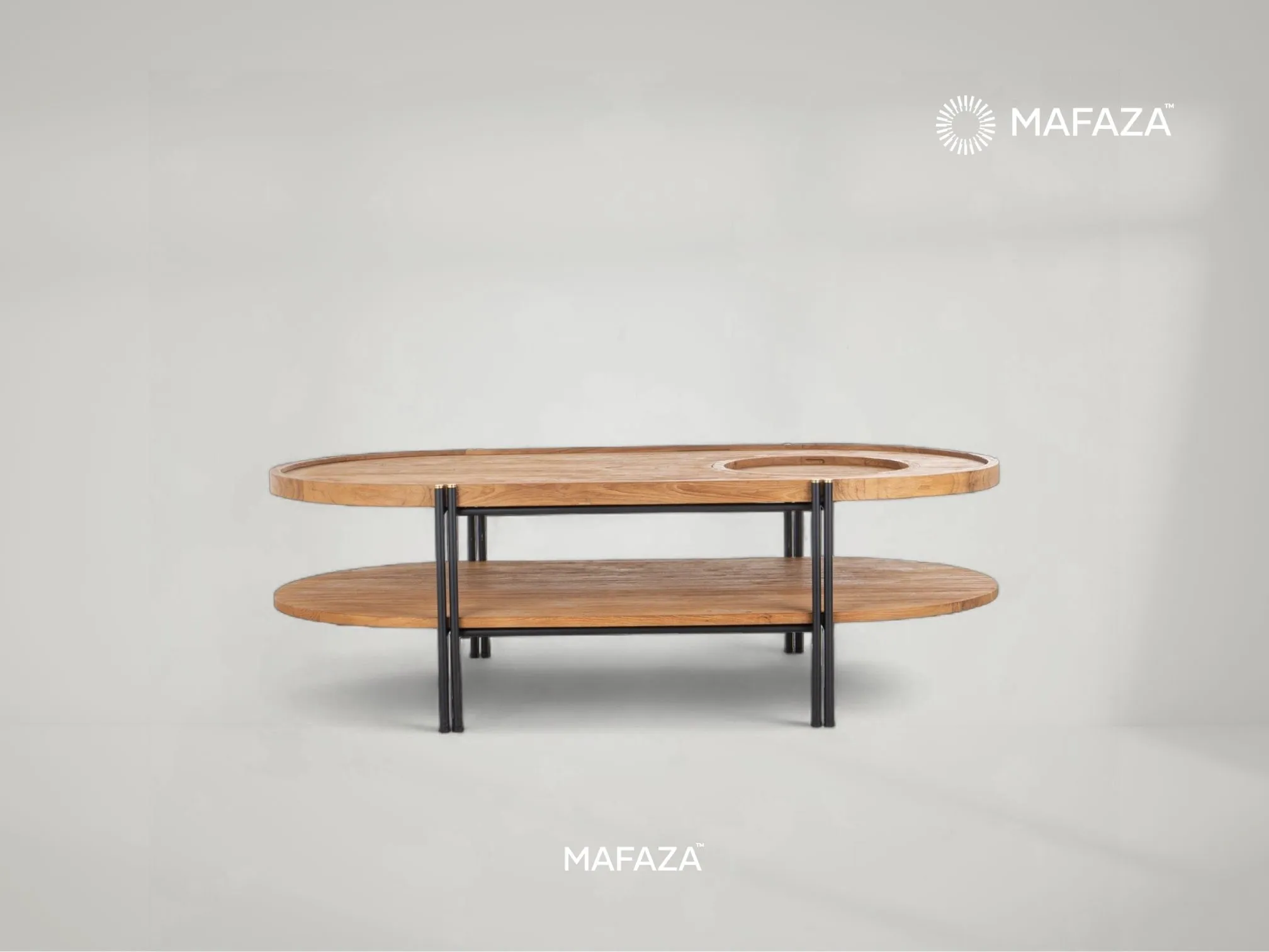 Coco Coffee Table with Tray – Teak and Metal Functional Coffee Table by Mafaza Living
