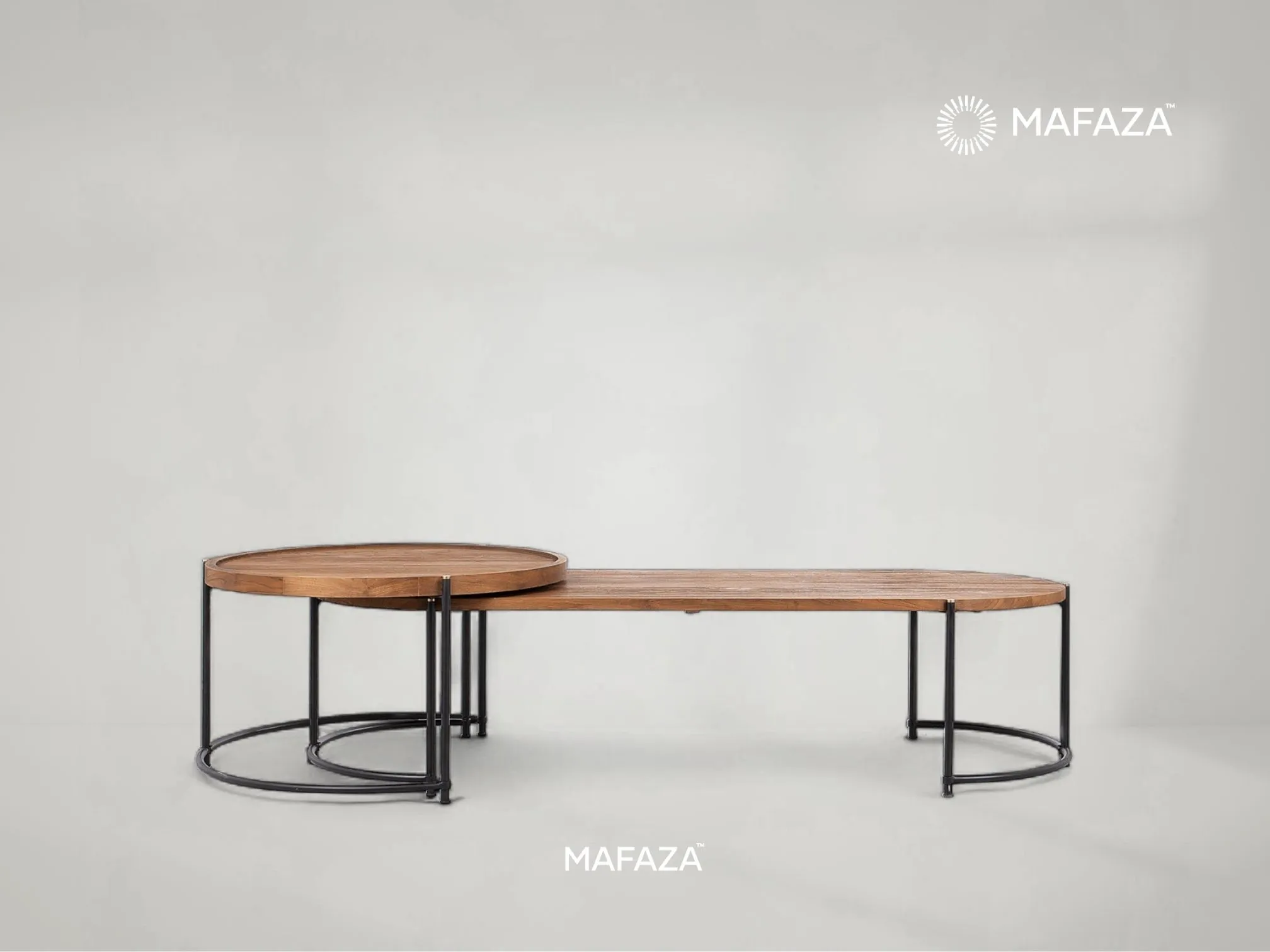 Coco Eclipse Coffee Table Set – Modern Teak and Metal Nesting Tables by Mafaza Living