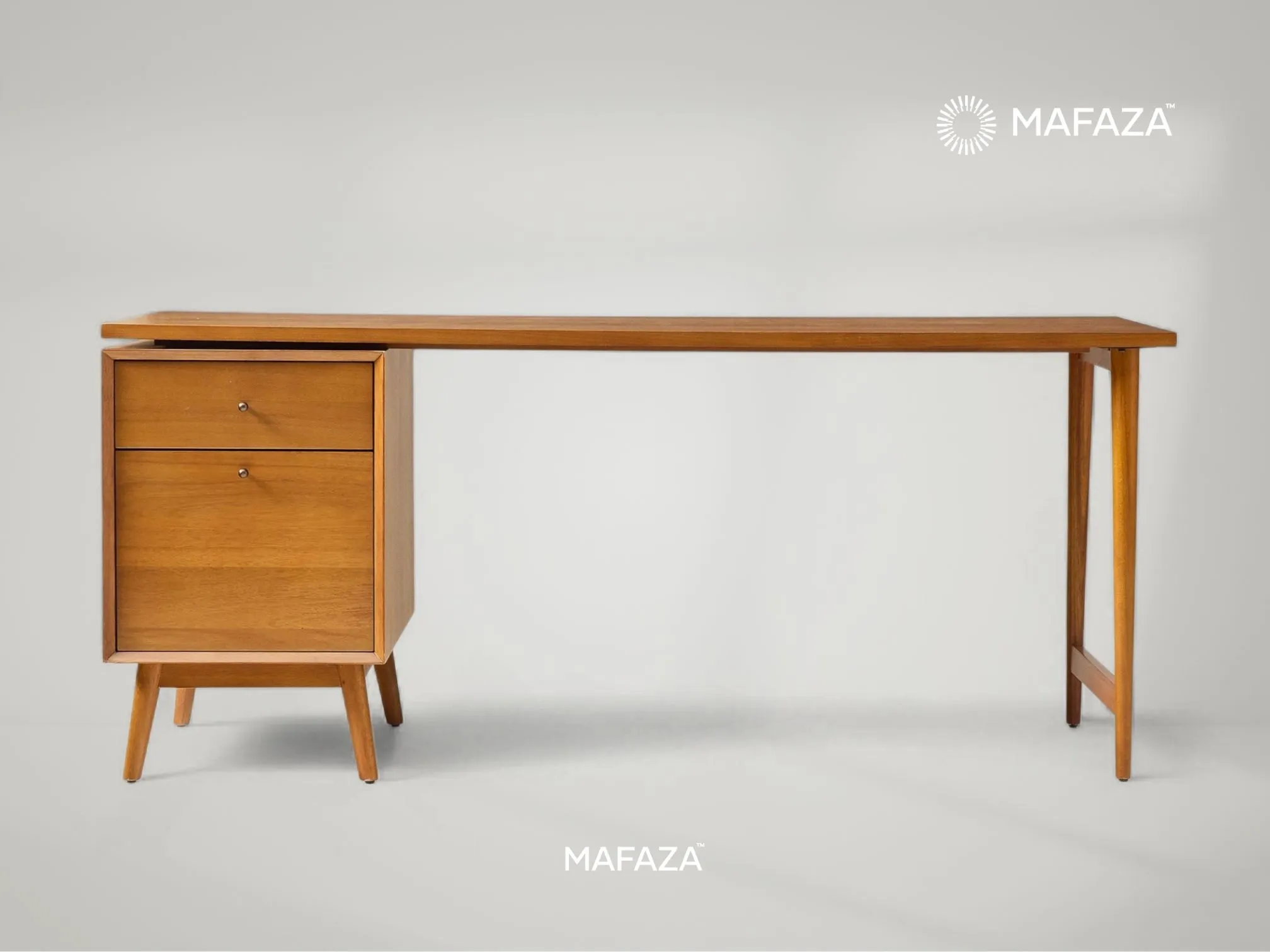 Dallen Modular Desk – Teak Wood Desk with File Cabinet by Mafaza Living
