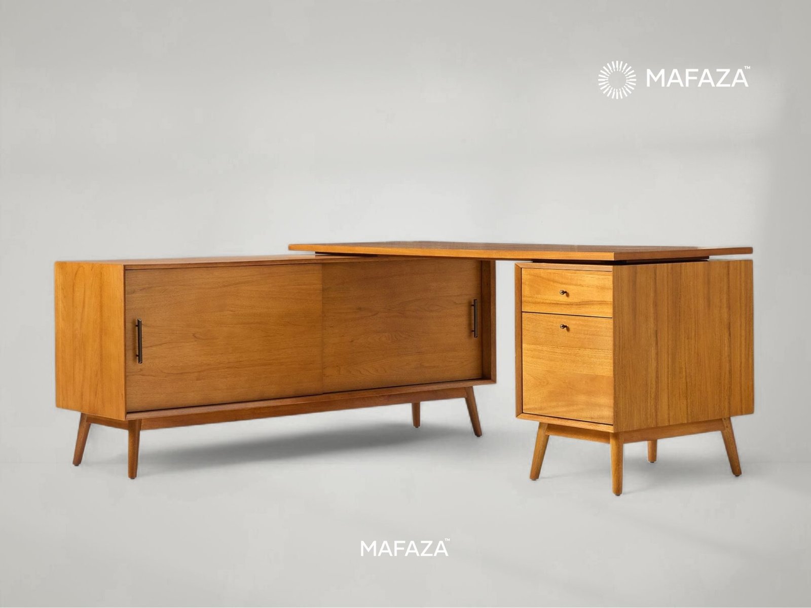 Dallen Modular L-Shaped Desk with File Cabinet and Bookcase