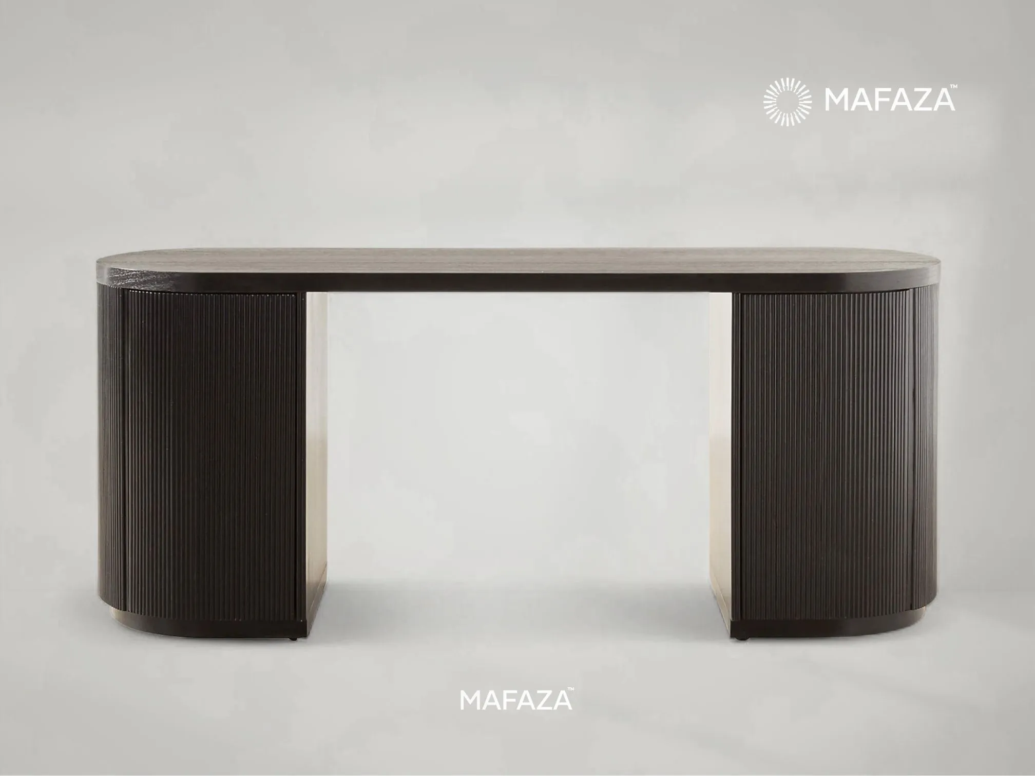 Deiry Storage Desk, Grooved Teak Wood Desk with Double Storage Cabinets by Mafaza Living
