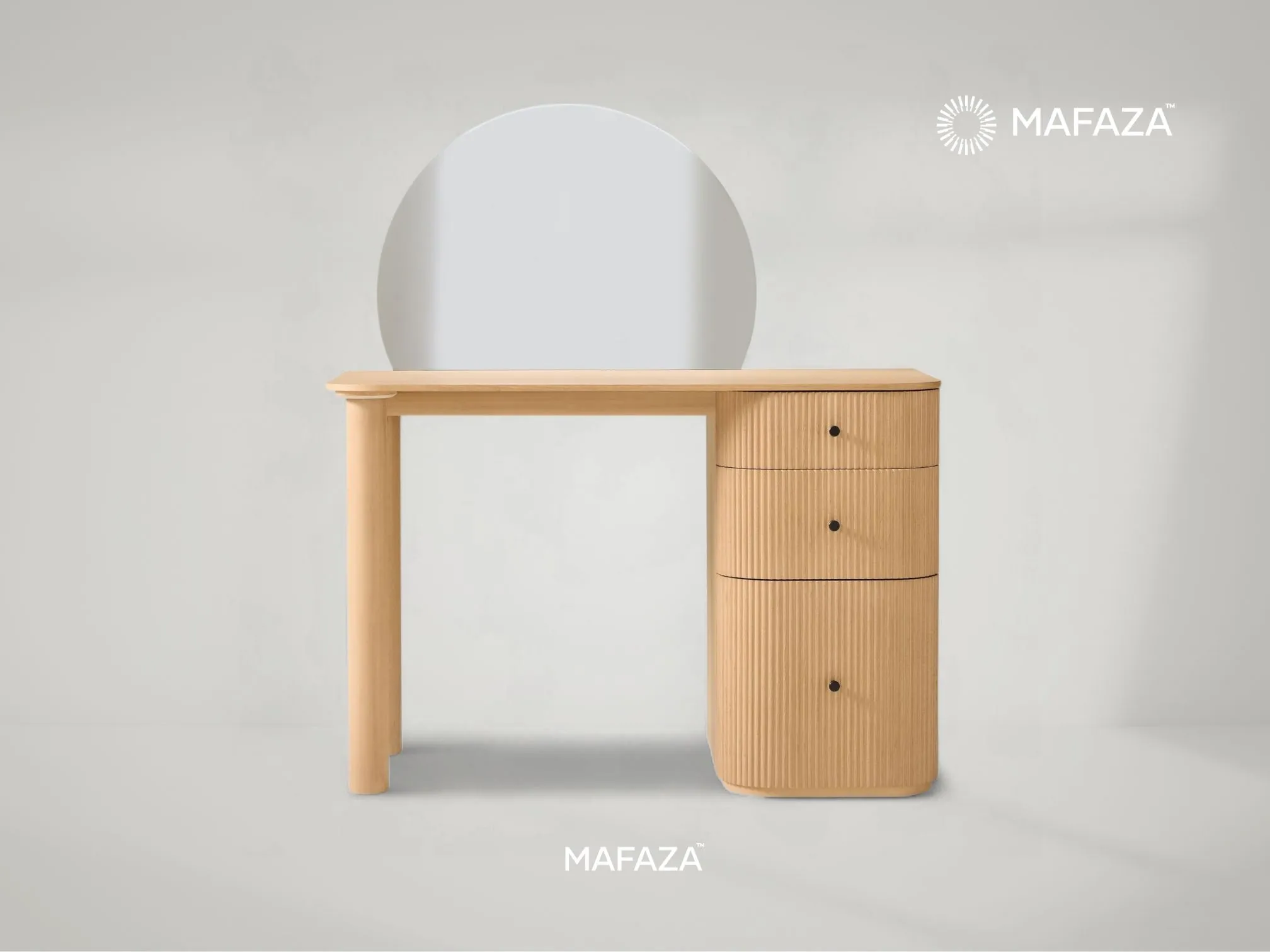 Ellington Dressing Table with Three-Tier Drawers – Teak Wood Vanity Table by Mafaza Living