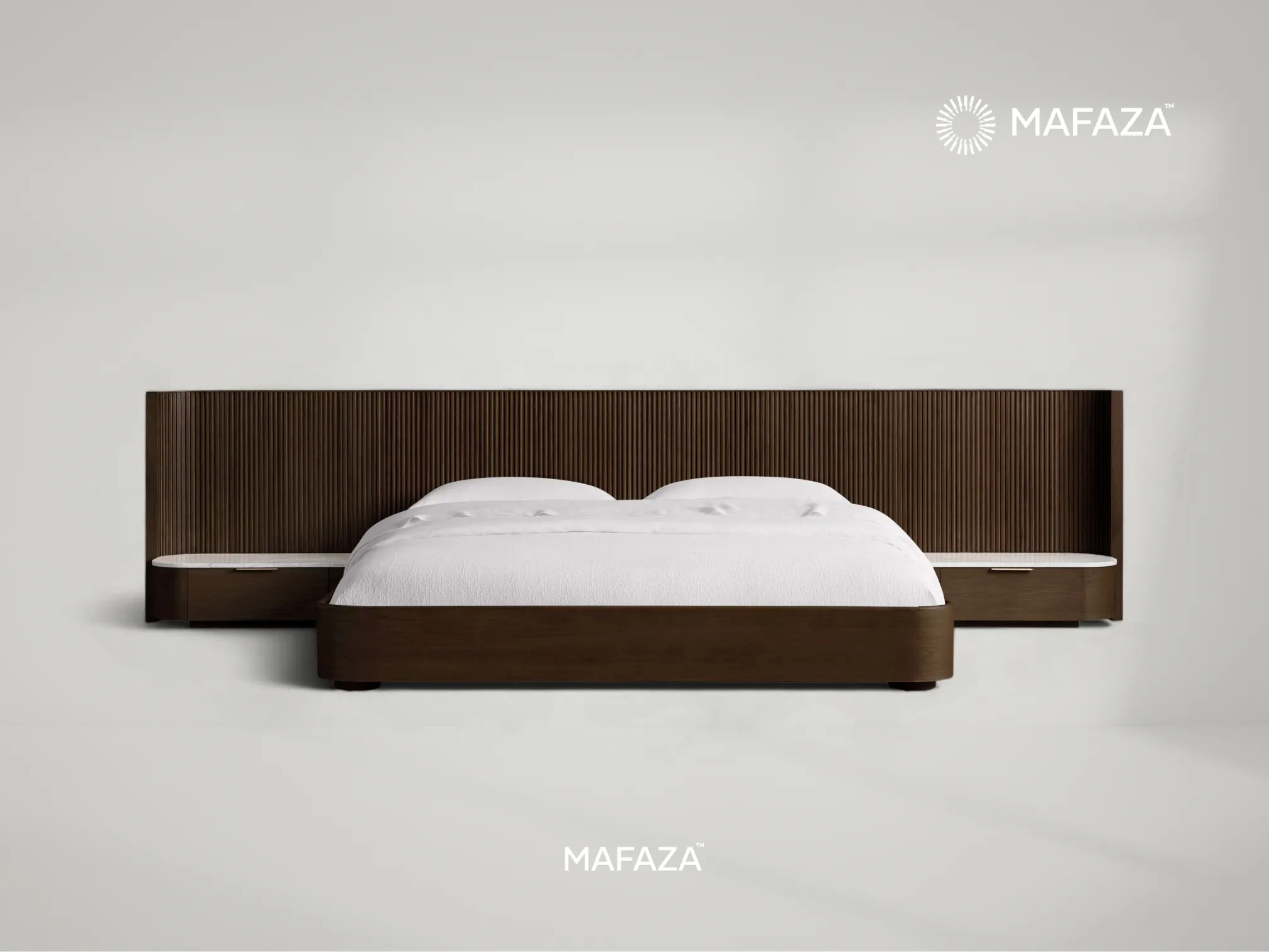 Fenny Teak Wood Bed Frame with Nightstands