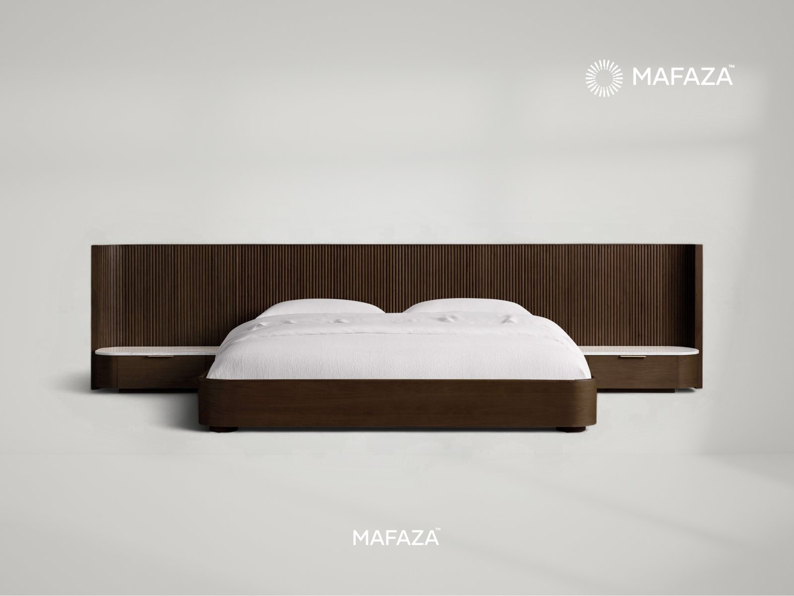 Fenny Teak Wood Bed Frame with Nightstands