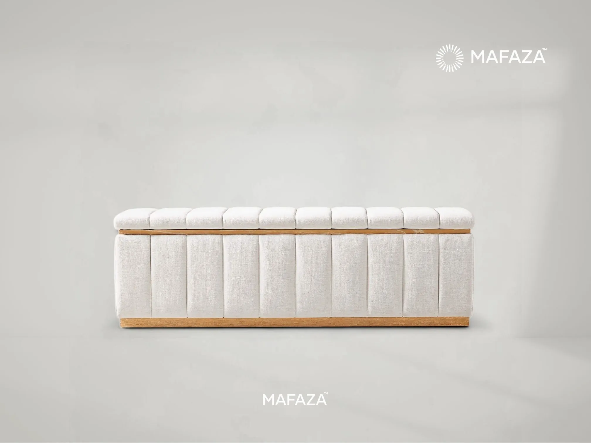 Forte Storage Bench with Lift-Top Seat in Certified Teak Wood – Upholstered Storage Bench by Mafaza Living