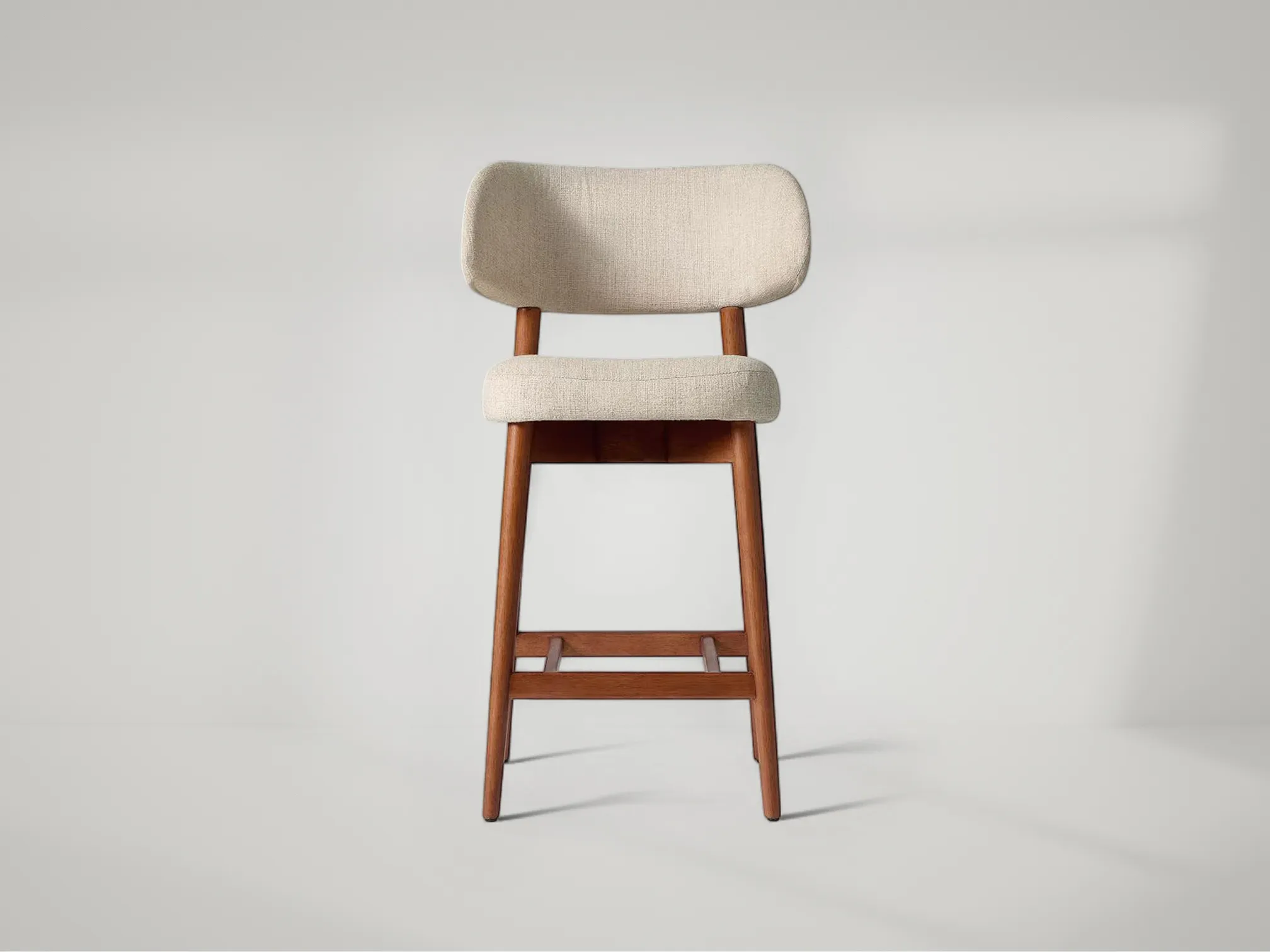 Hyde counter stool in teak wood featuring minimalist form and ergonomic comfort by Mafaza Living