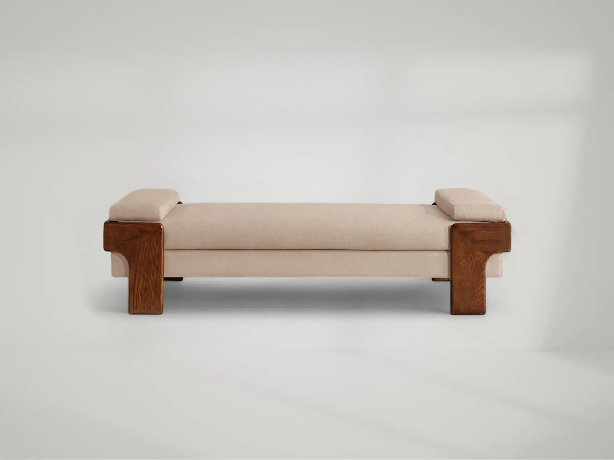 Marcia solid teak bench featuring soft contours and modern natural tone by Mafaza Living