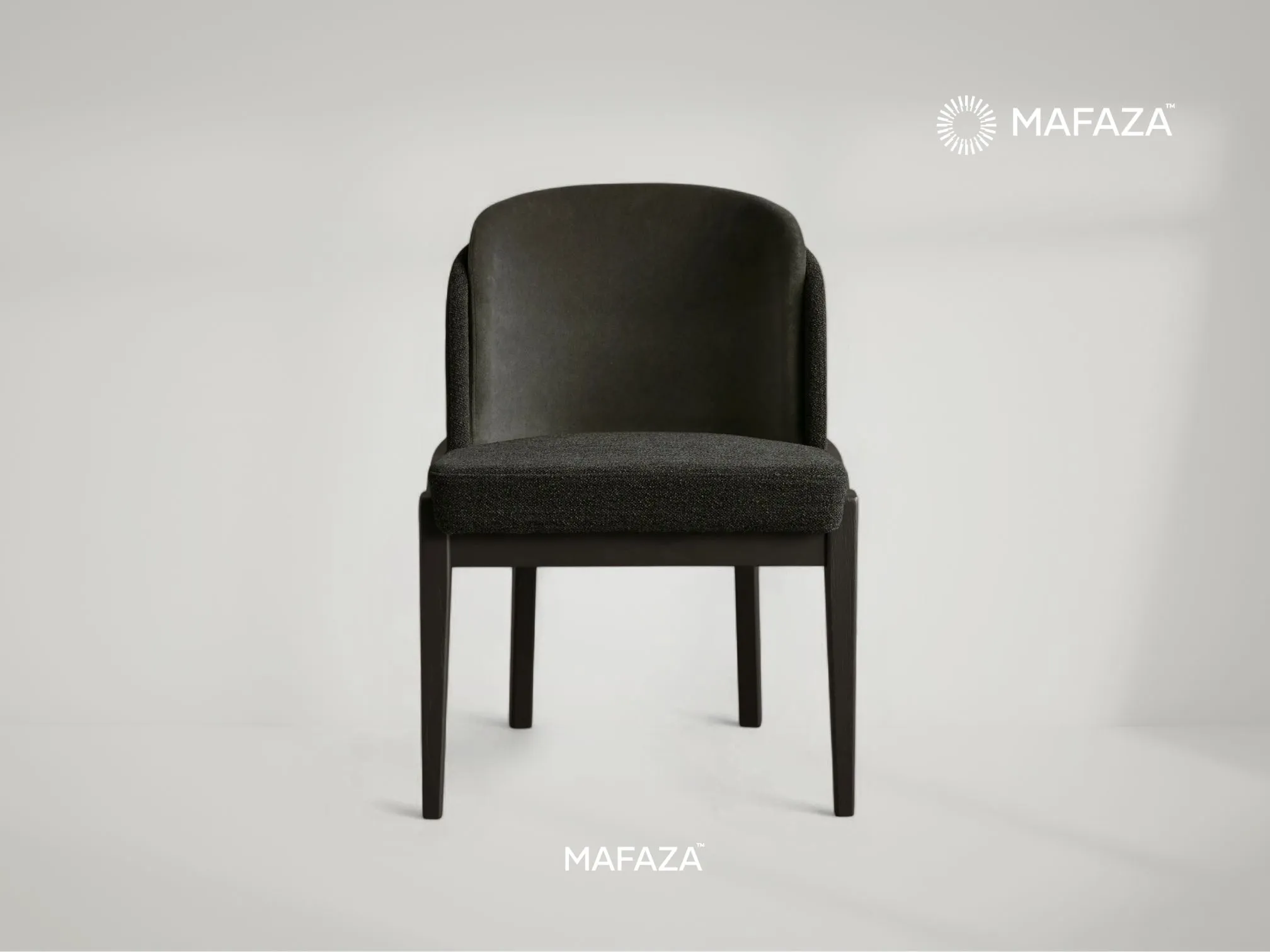 Mid-century modern dining chair featuring a minimalist teak wood frame and a light grey upholstered seat cushion. Crafted with Certified Teak Wood and D26 Royal Foam.