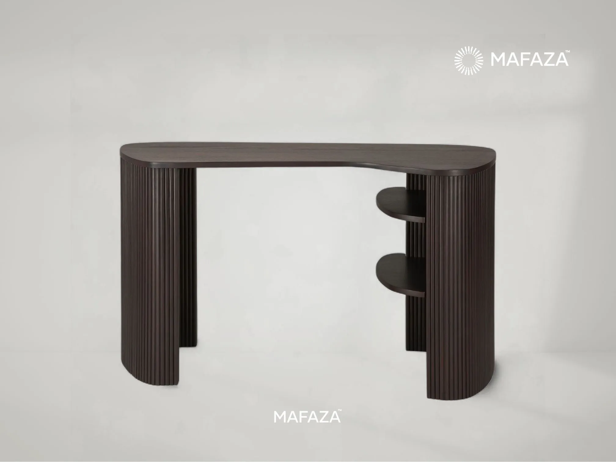 Nithec Roller Max Desk, Grooved Solid Teak Wood Office Desk by Mafaza Living