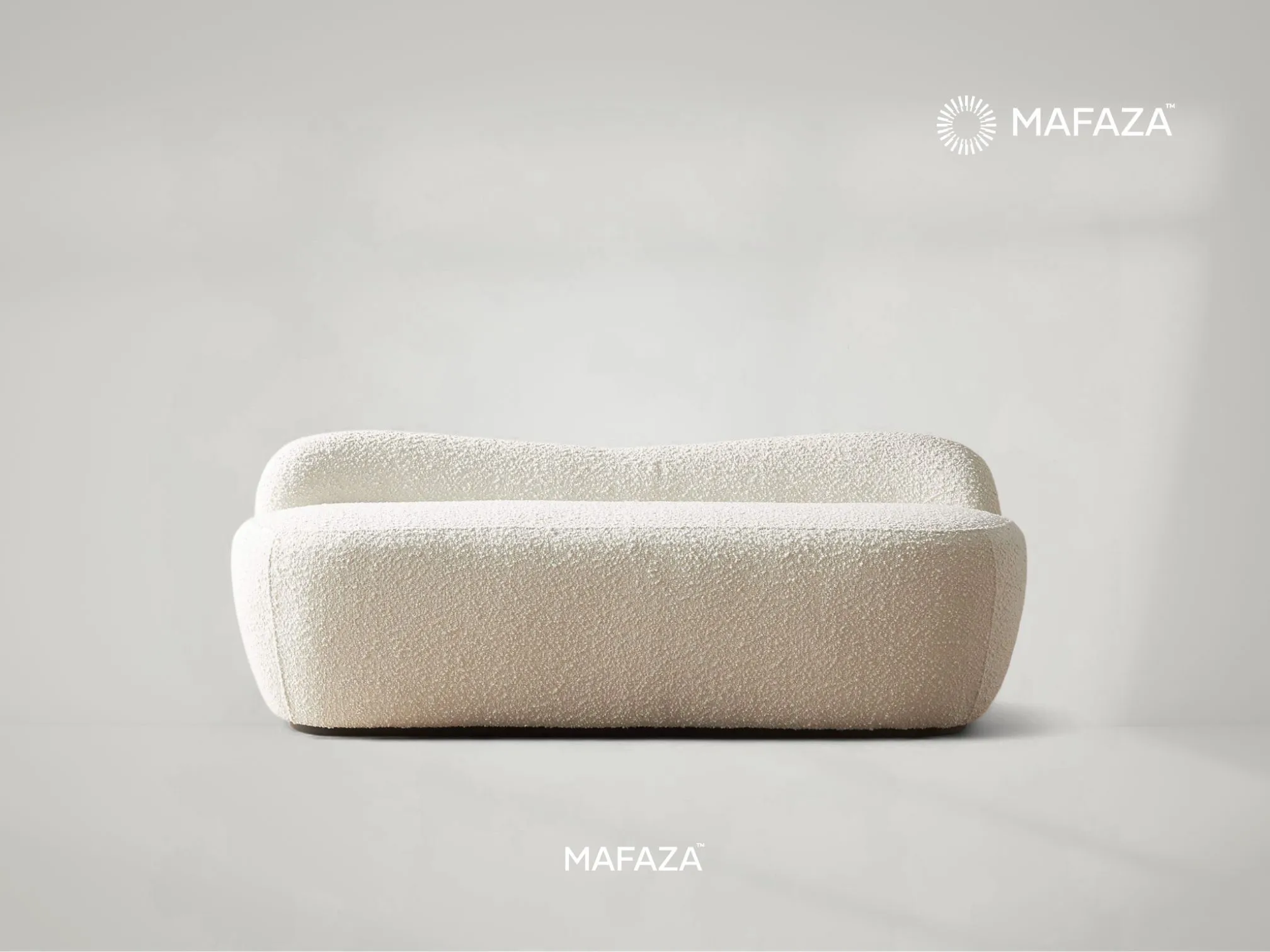 Orelsan Upholstered Bench in Certified Teak Wood – Modern Curved White Bench by Mafaza Living