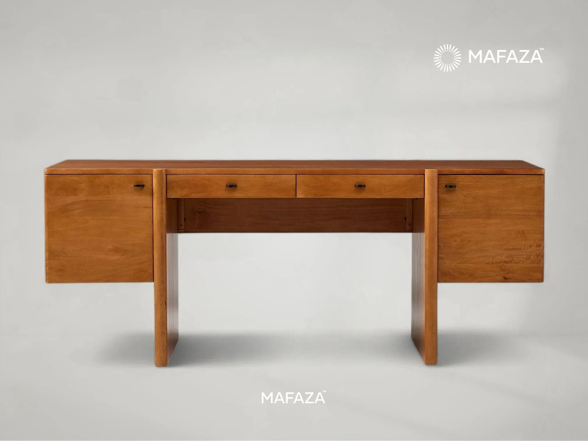 Otto Executive Desk – Teak Wood Executive Office Desk with Cabinets and Drawers by Mafaza Living