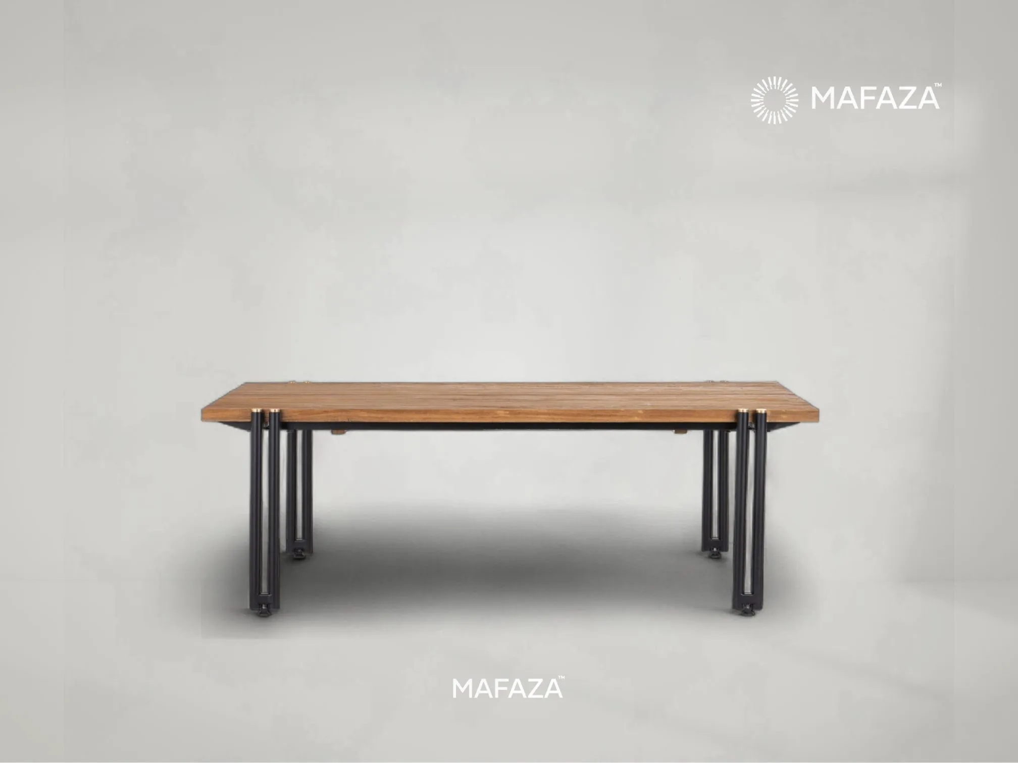 Outline Coffee Table – Modern Industrial Teak and Metal Coffee Table by Mafaza Living