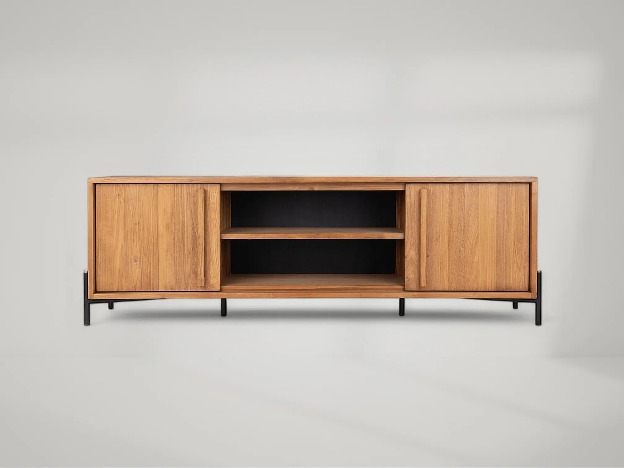 Outline Dresser - 2 Doors/2 Shelves – Teak dresser with two doors and dual open shelves for modern display by Mafaza Living