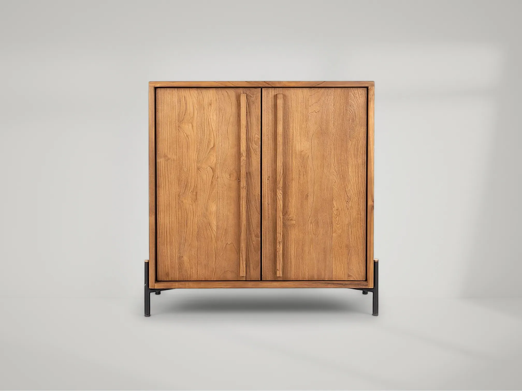 Outline Tall Dresser - 2 Doors – Two-door tall dresser featuring vertical teak structure and timeless tone by Mafaza Living