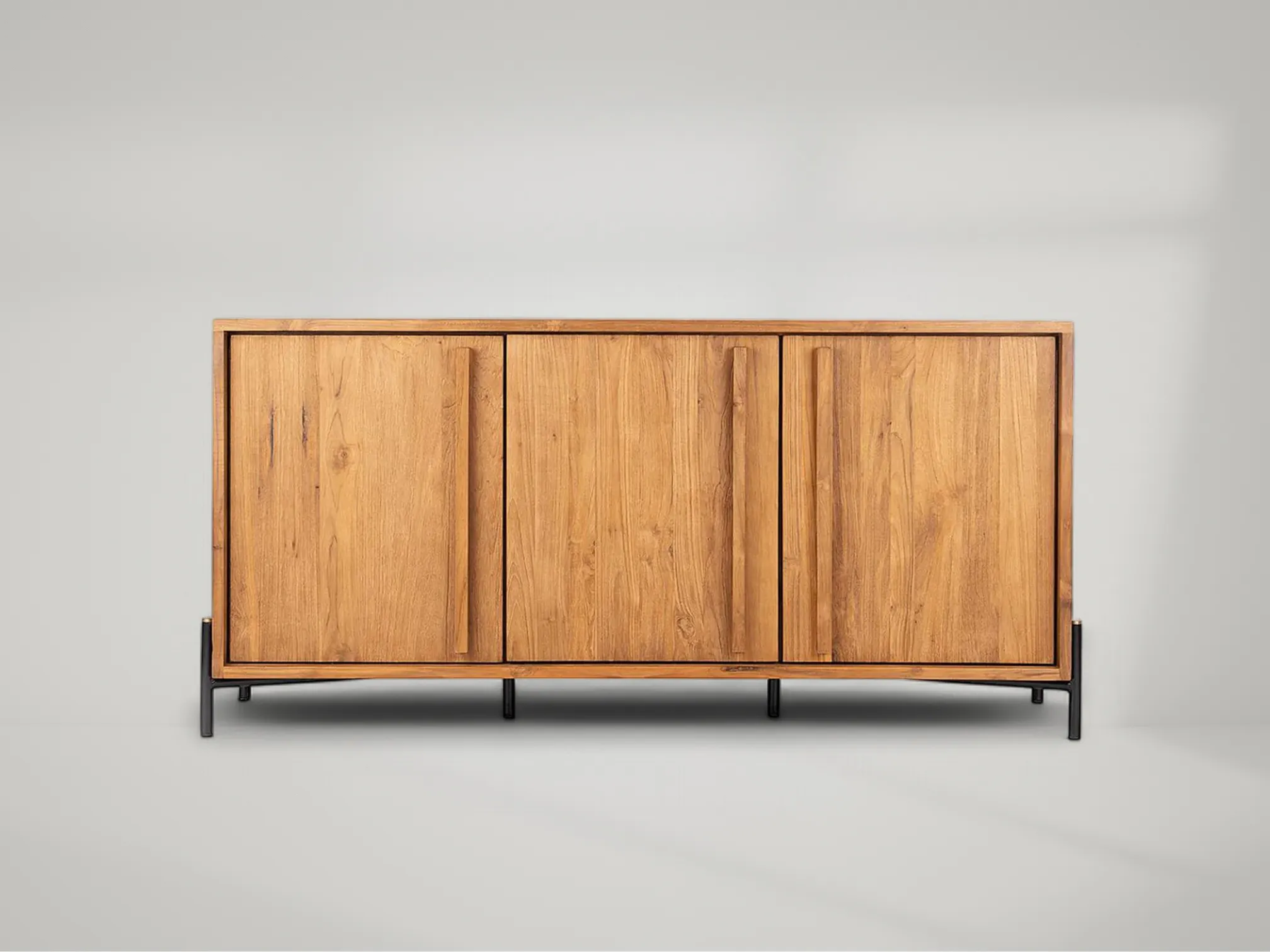 Outline Tall Dresser - 3 Doors – Tall three-door teak dresser with minimalist structure and practical charm by Mafaza Living