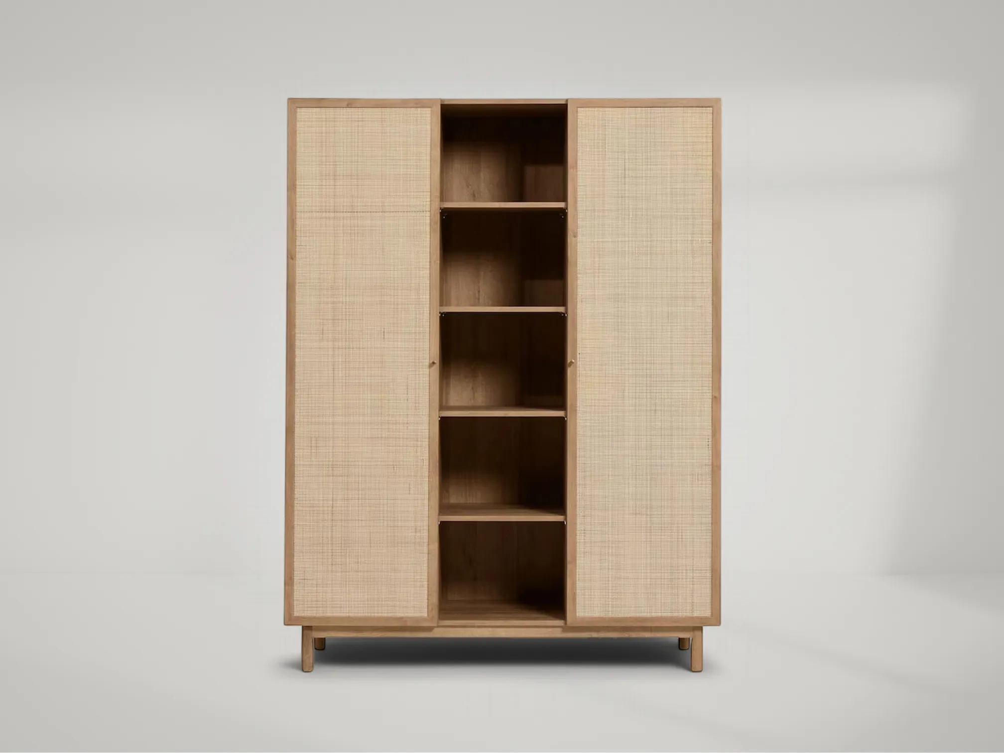 Pavia triple wardrobe with woven rattan panels and teak frame by Mafaza Living