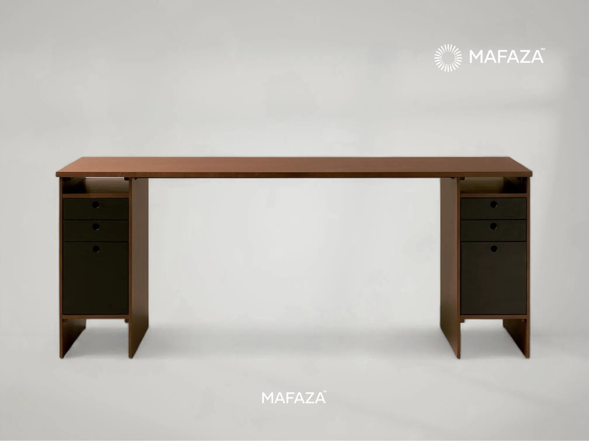 Proust 6-Drawer Desk – Solid Teak Wood Executive Desk with Six Drawers by Mafaza Living