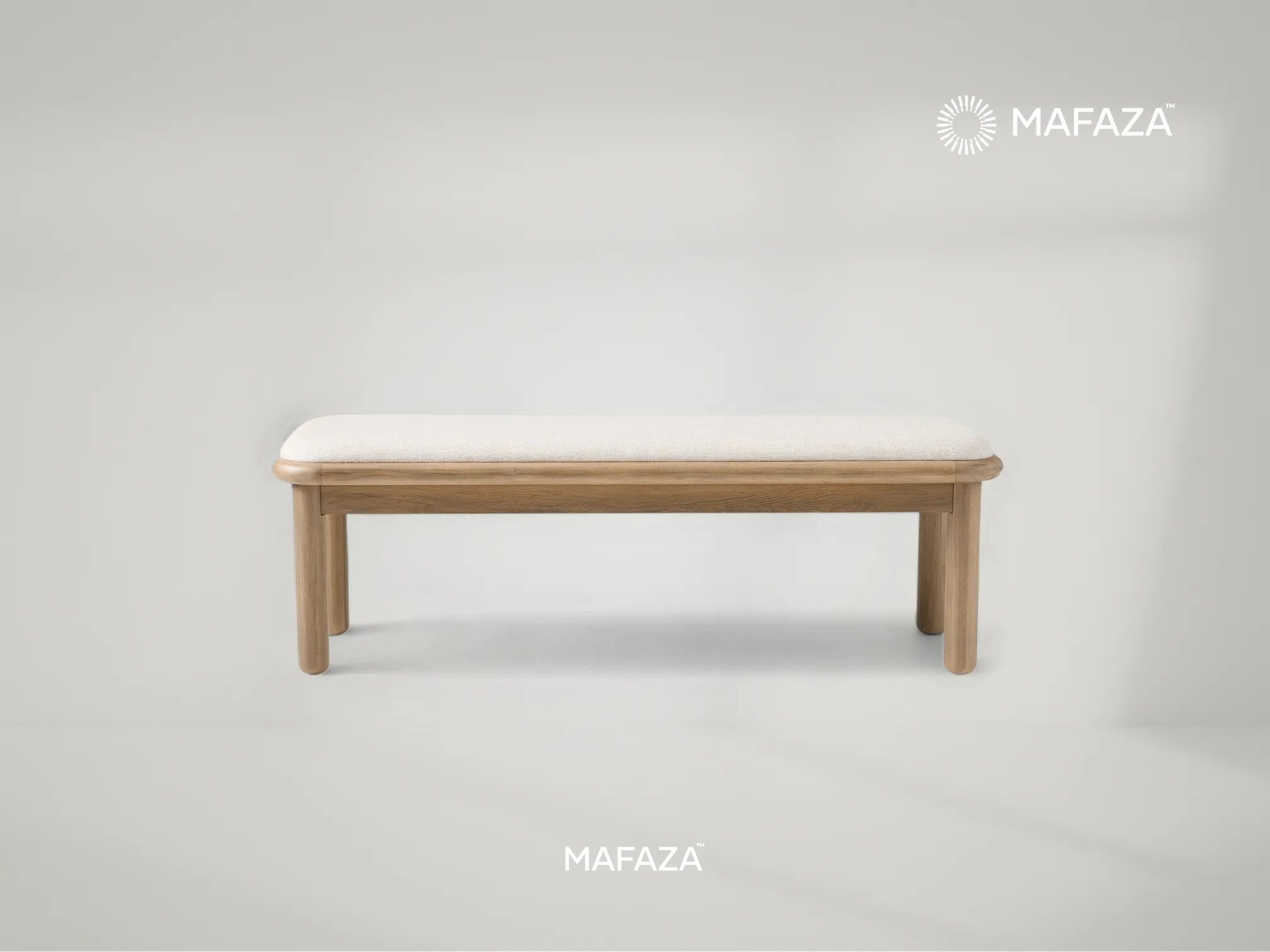 Selm Bench made from certified teak wood with soft upholstered cushion in natural finish
