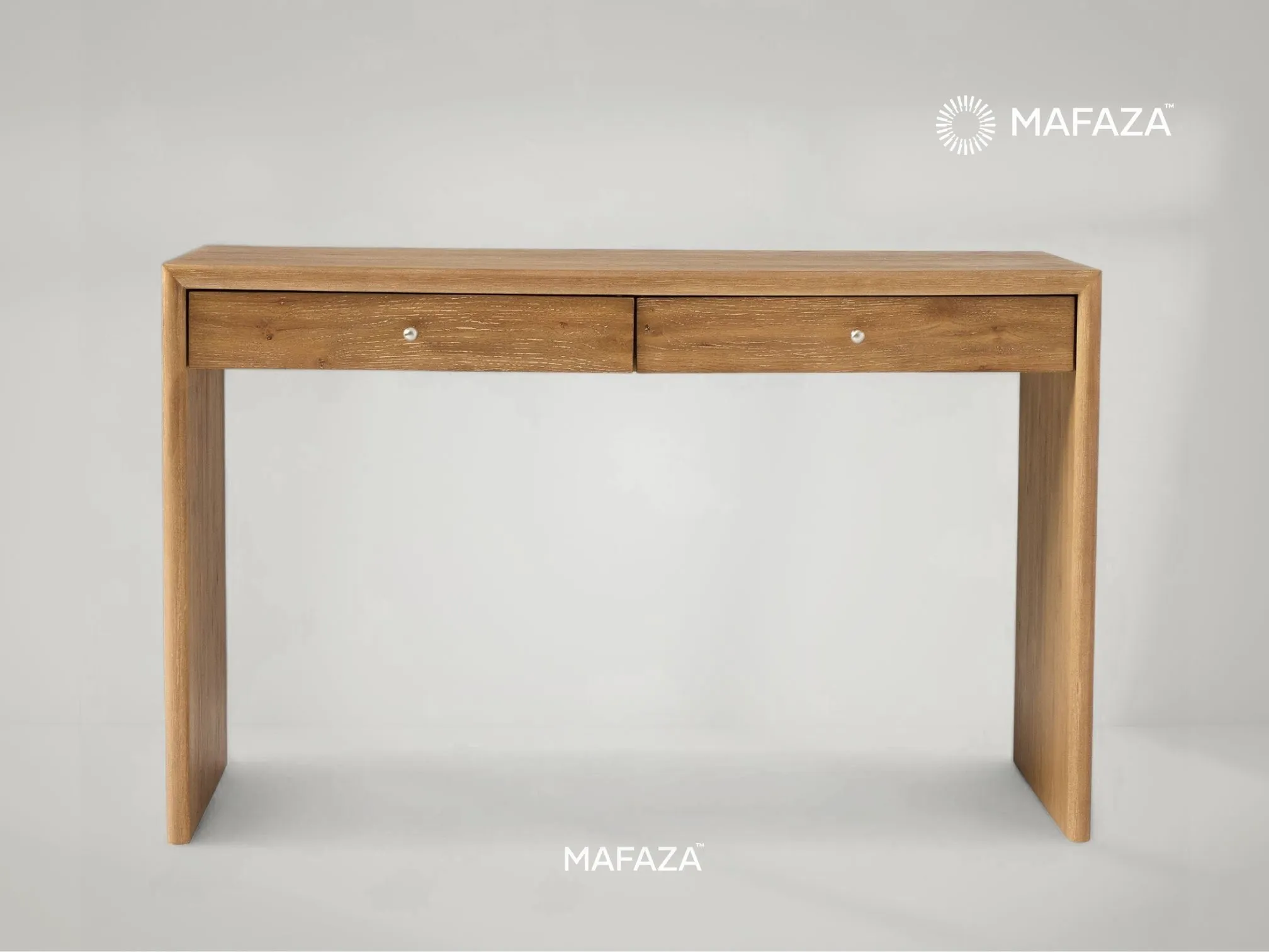 Selm Waterfall Desk – Solid Teak Wood Desk with Waterfall Edge and Drawers by Mafaza Living