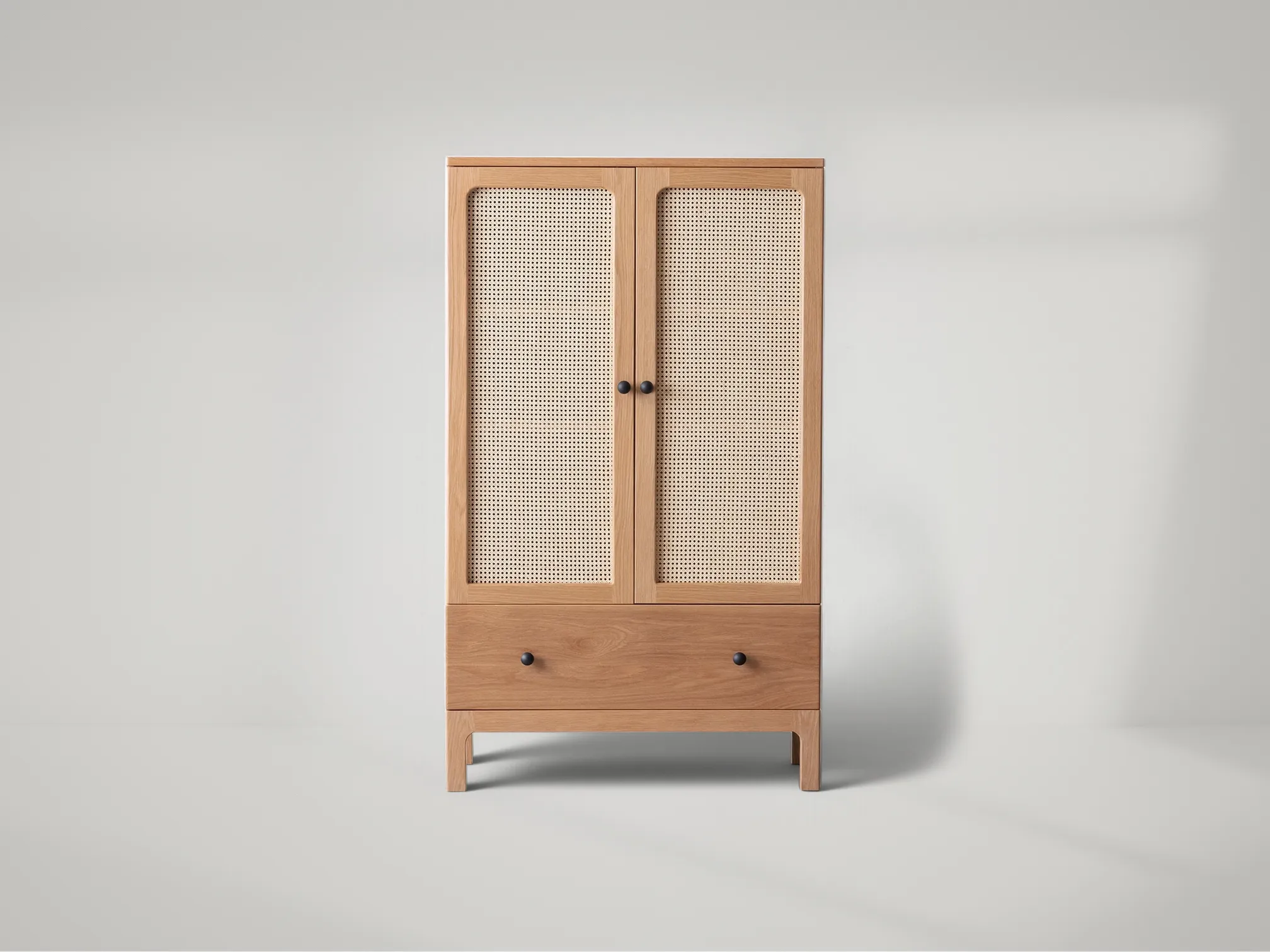 Solna 2-Doors Tall Cabinet – Tall teak cabinet with two doors and subtle modern texture by Mafaza Living
