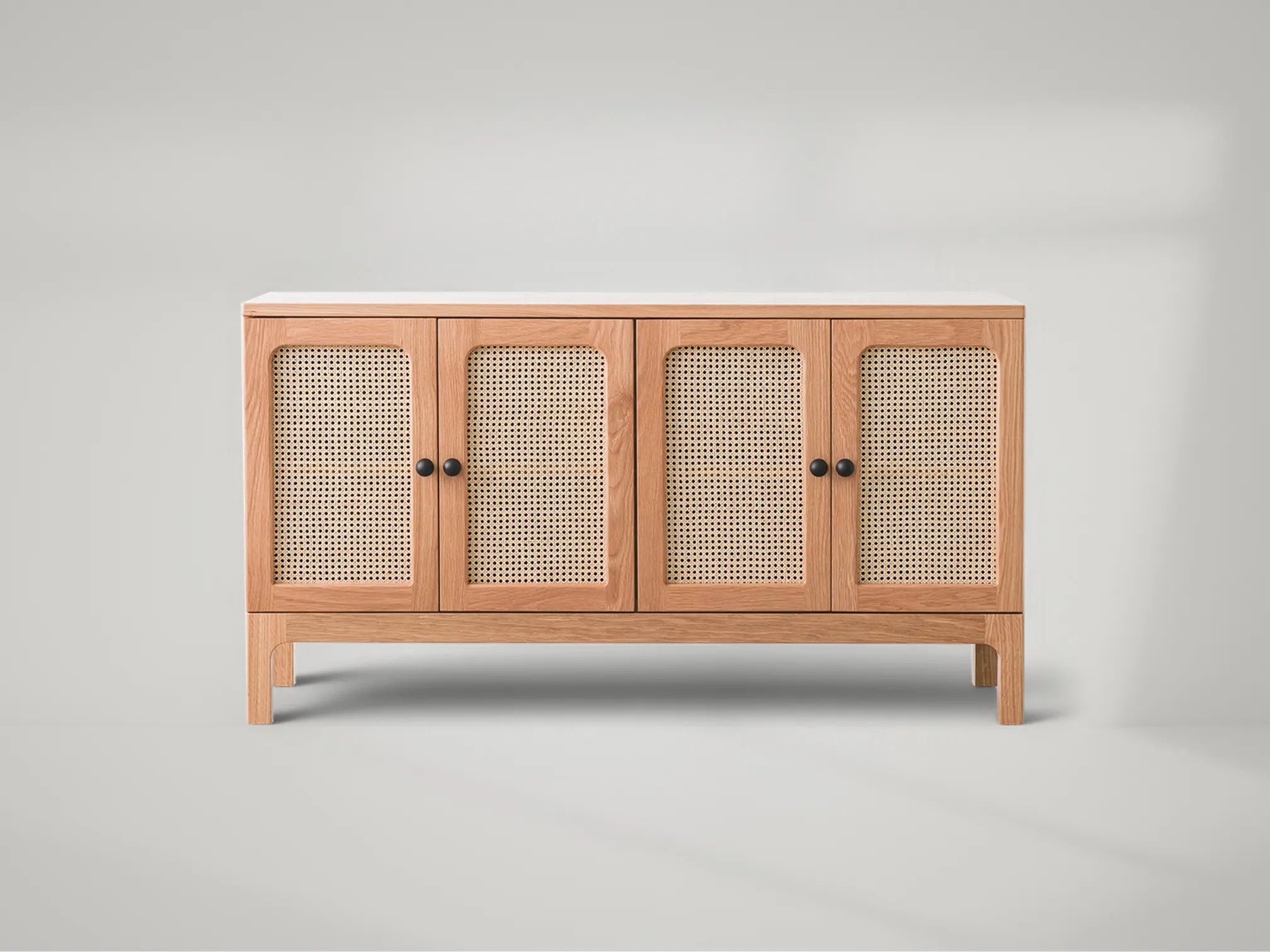Solna 4-Doors Credenza – Four-door teak credenza featuring contemporary balance and natural beauty by Mafaza Living