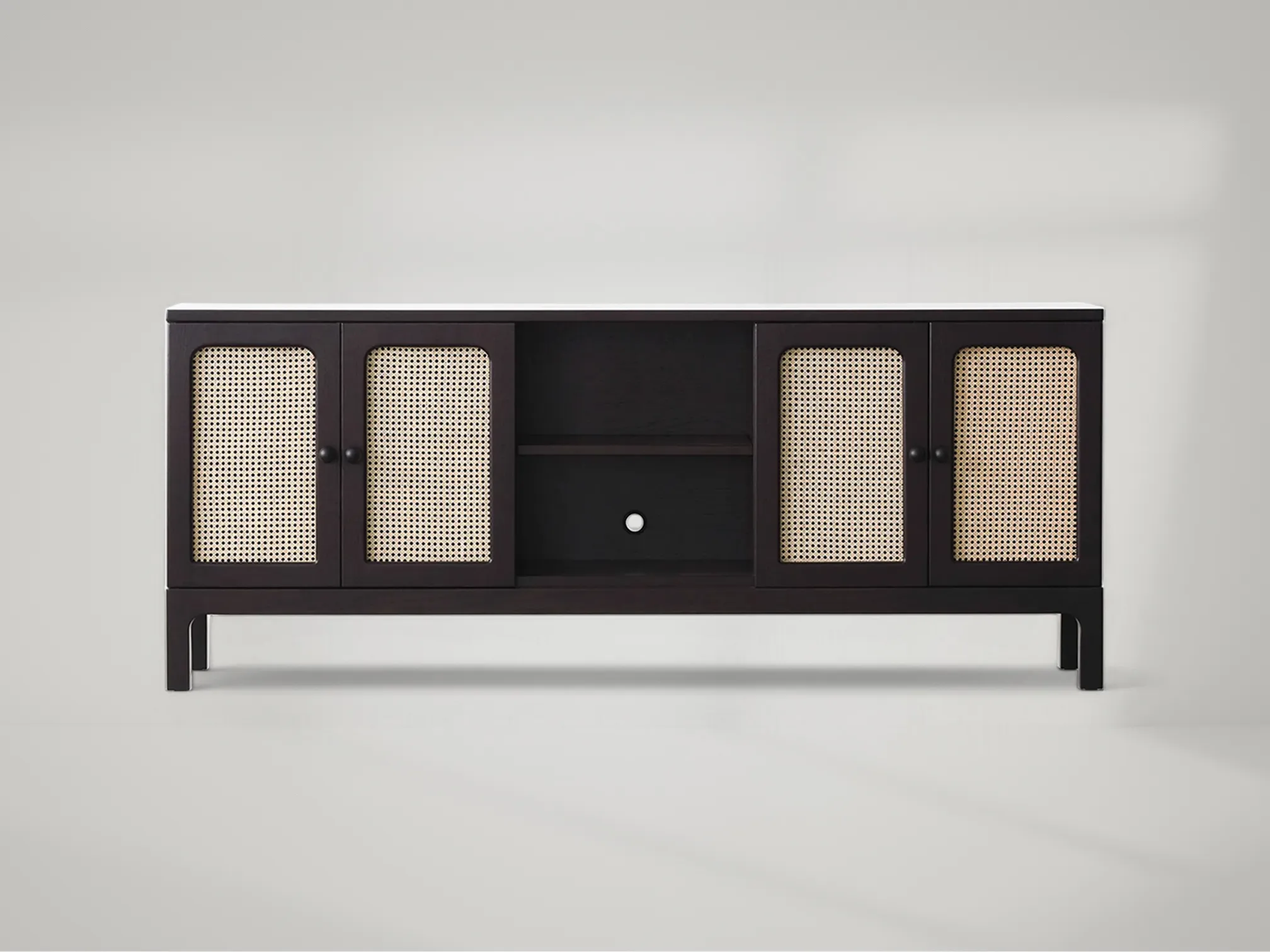 Solna 4-Doors Media Cabinet – Spacious four-door teak media cabinet with clean profile and timeless appeal by Mafaza Living