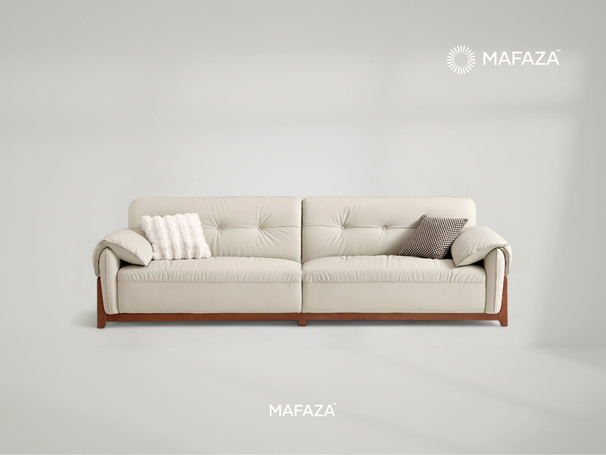 Syieki 3-Seater Sofa with certified teak wood base and plush upholstered cushions for modern living room