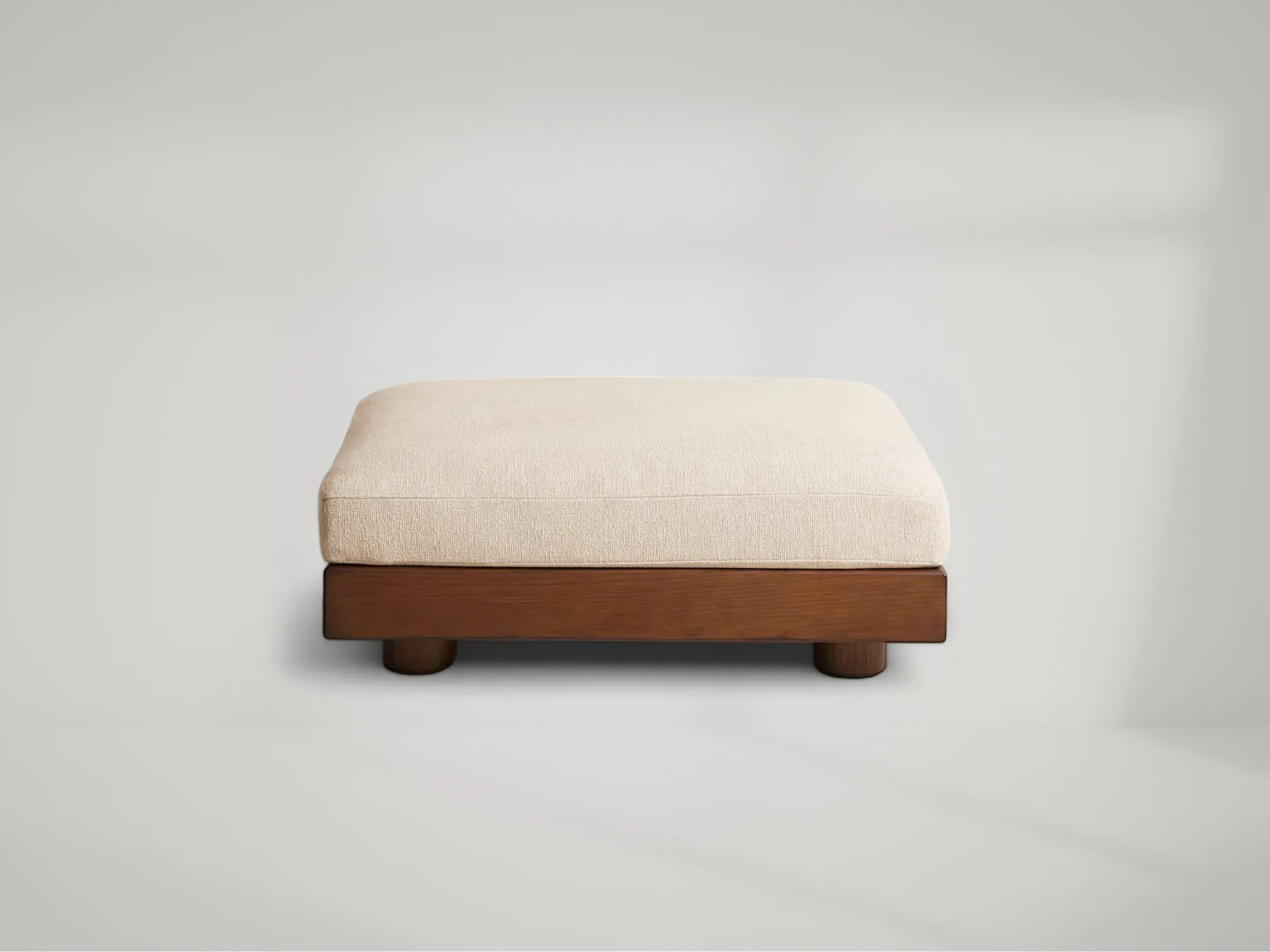 Truro Ottoman – Upholstered ottoman with solid teak frame and cozy proportions by Mafaza Living