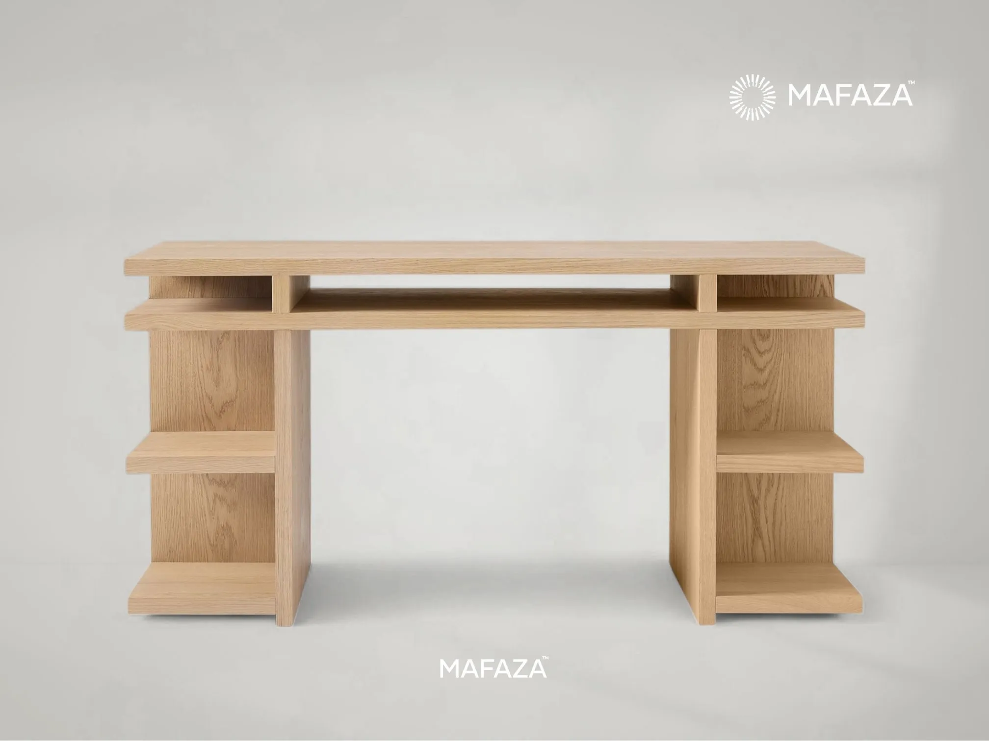 Wallace Desk – Teak Wood Desk with Dual Side Storage Shelves by Mafaza Living