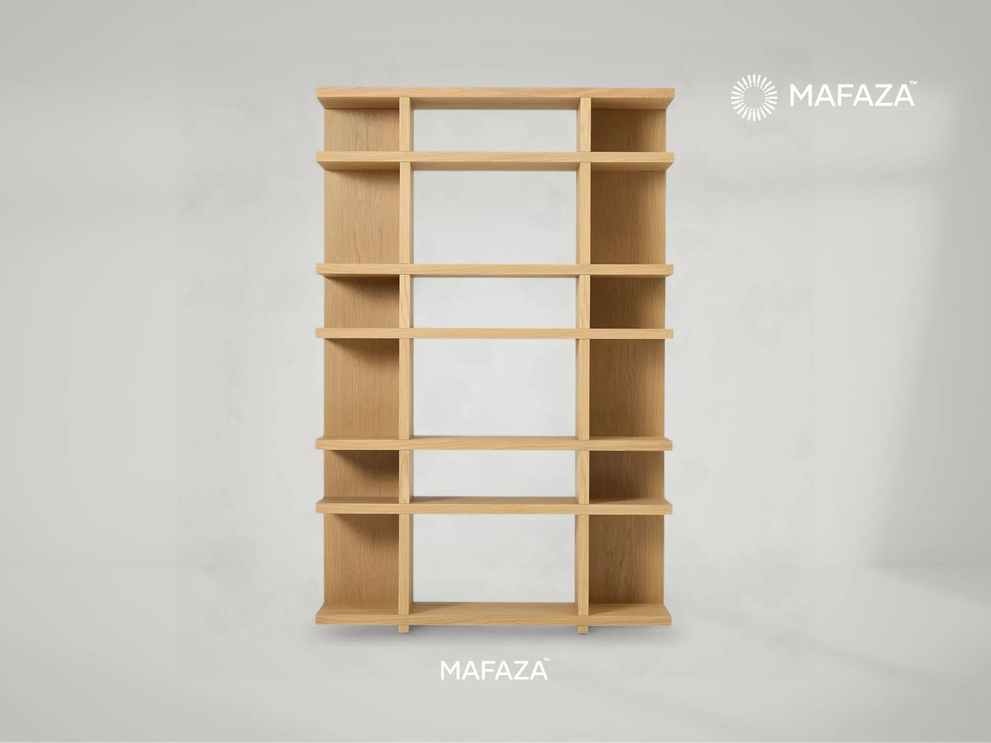 Wallace modular narrow shelf unit made of certified teak wood by Mafaza Living