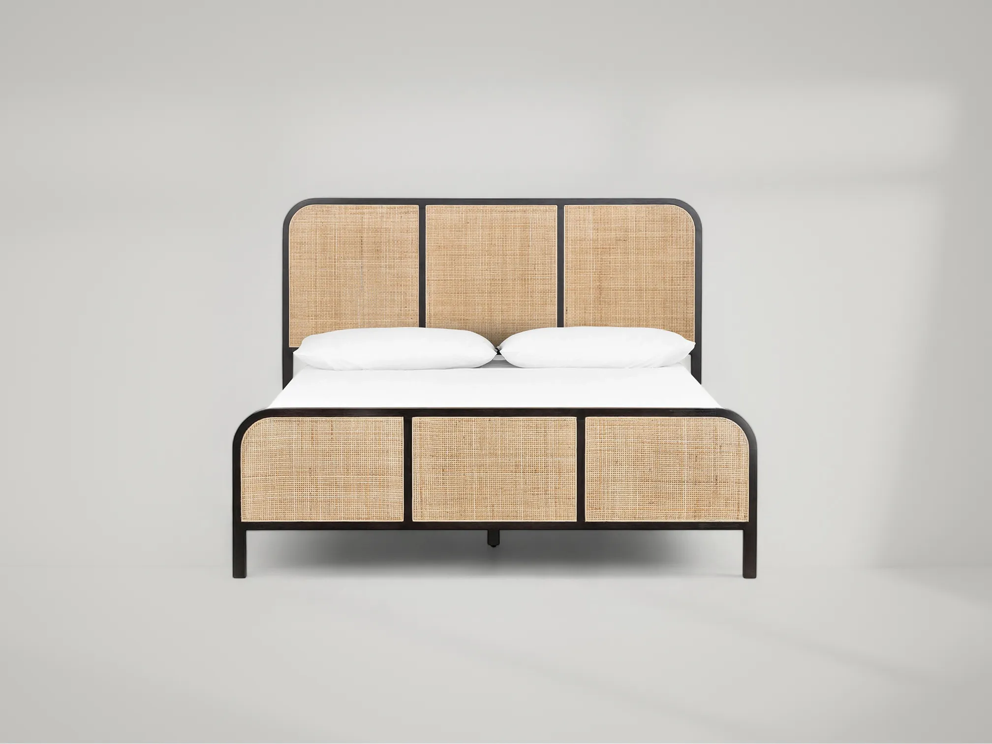 Yvette teak wood bed frame with soft rounded edges and modern simplicity by Mafaza Living